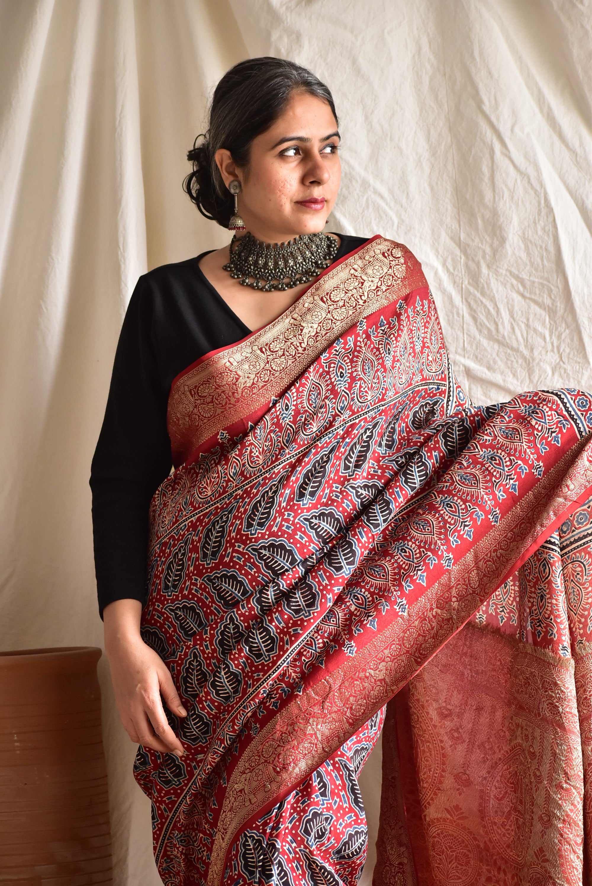 Prakriti - Ajrakh Dola silk zari pallu saree