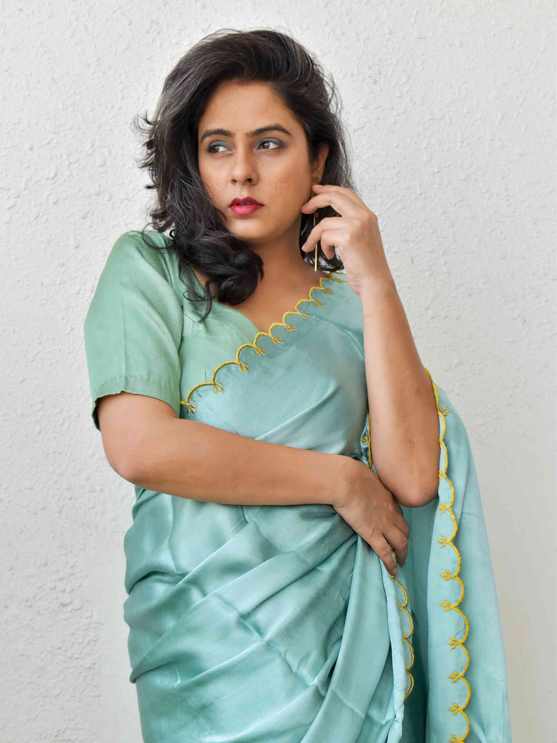 Ocean blue - mashru silk saree