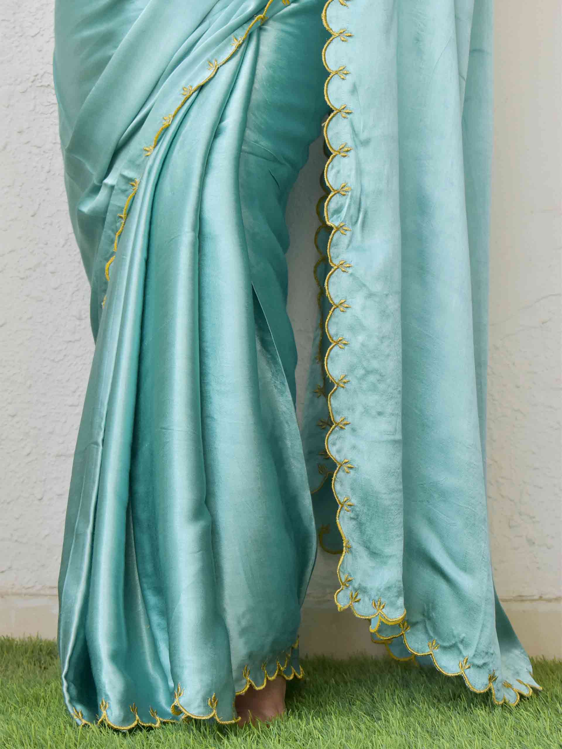 Ocean blue - mashru silk saree