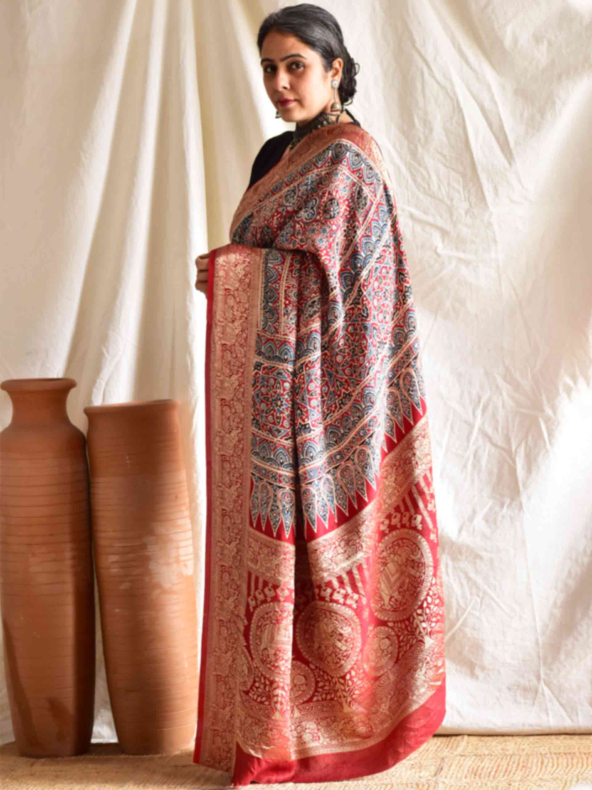 Sanskriti - Ajrakh Dola silk zari pallu saree