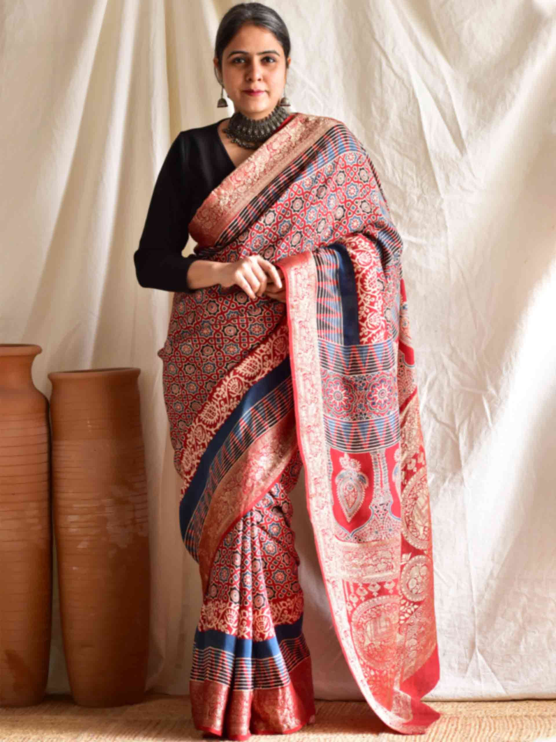 Kalakriti - Ajrakh Dola silk zari pallu saree