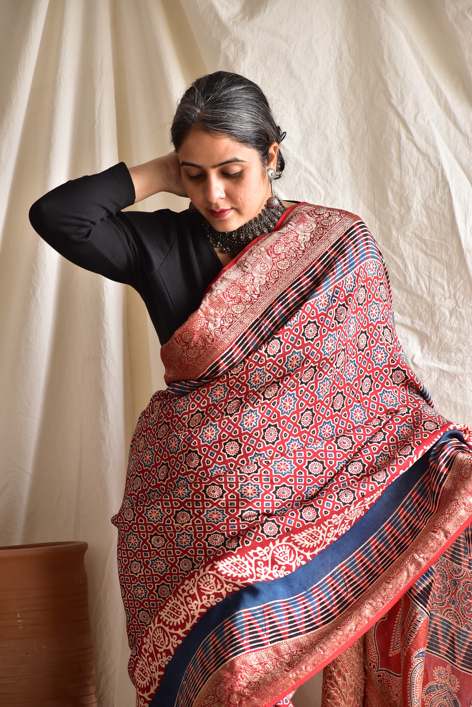 Kalakriti - Ajrakh Dola silk zari pallu saree