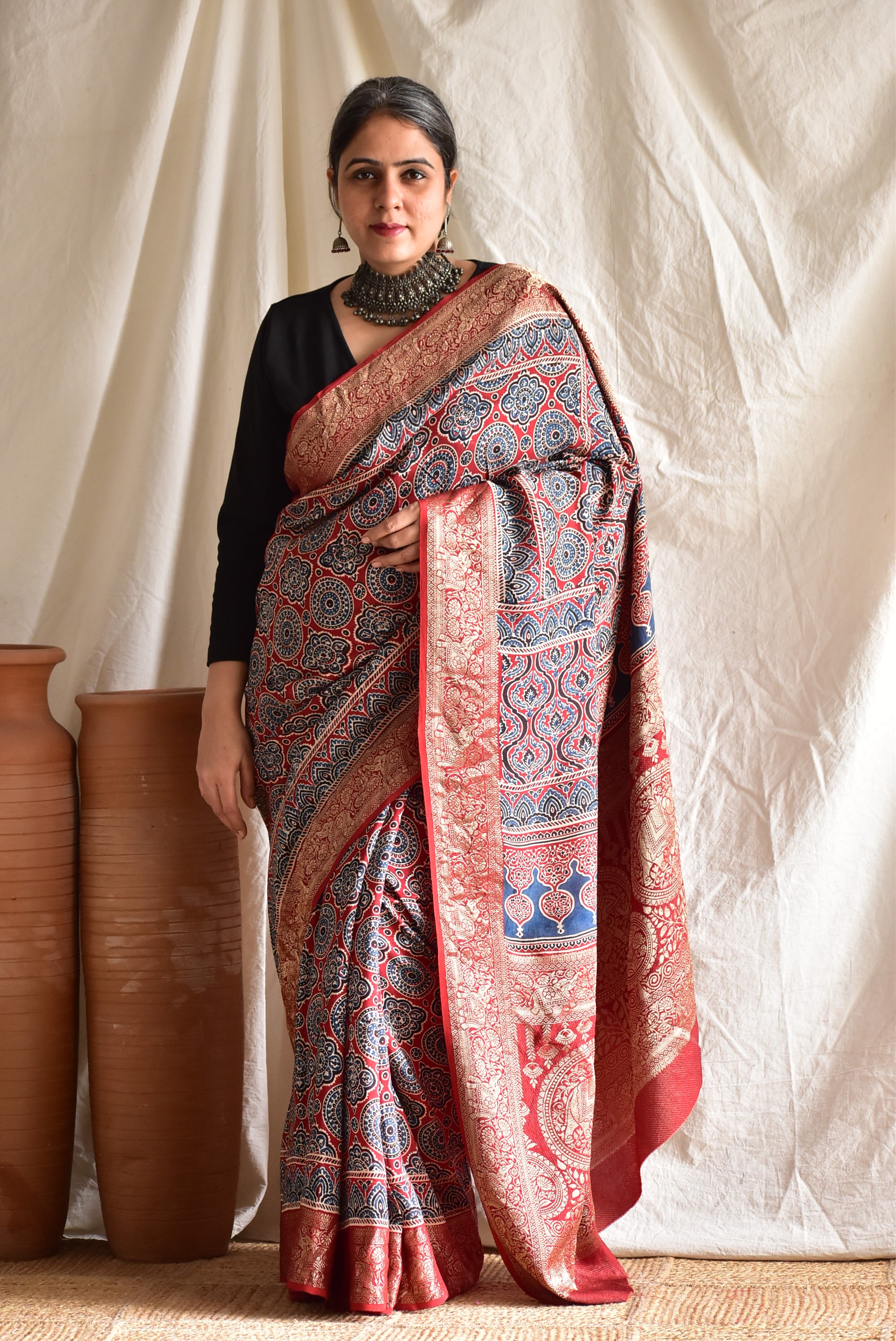 Parampara - Ajrakh Dola silk zari pallu saree