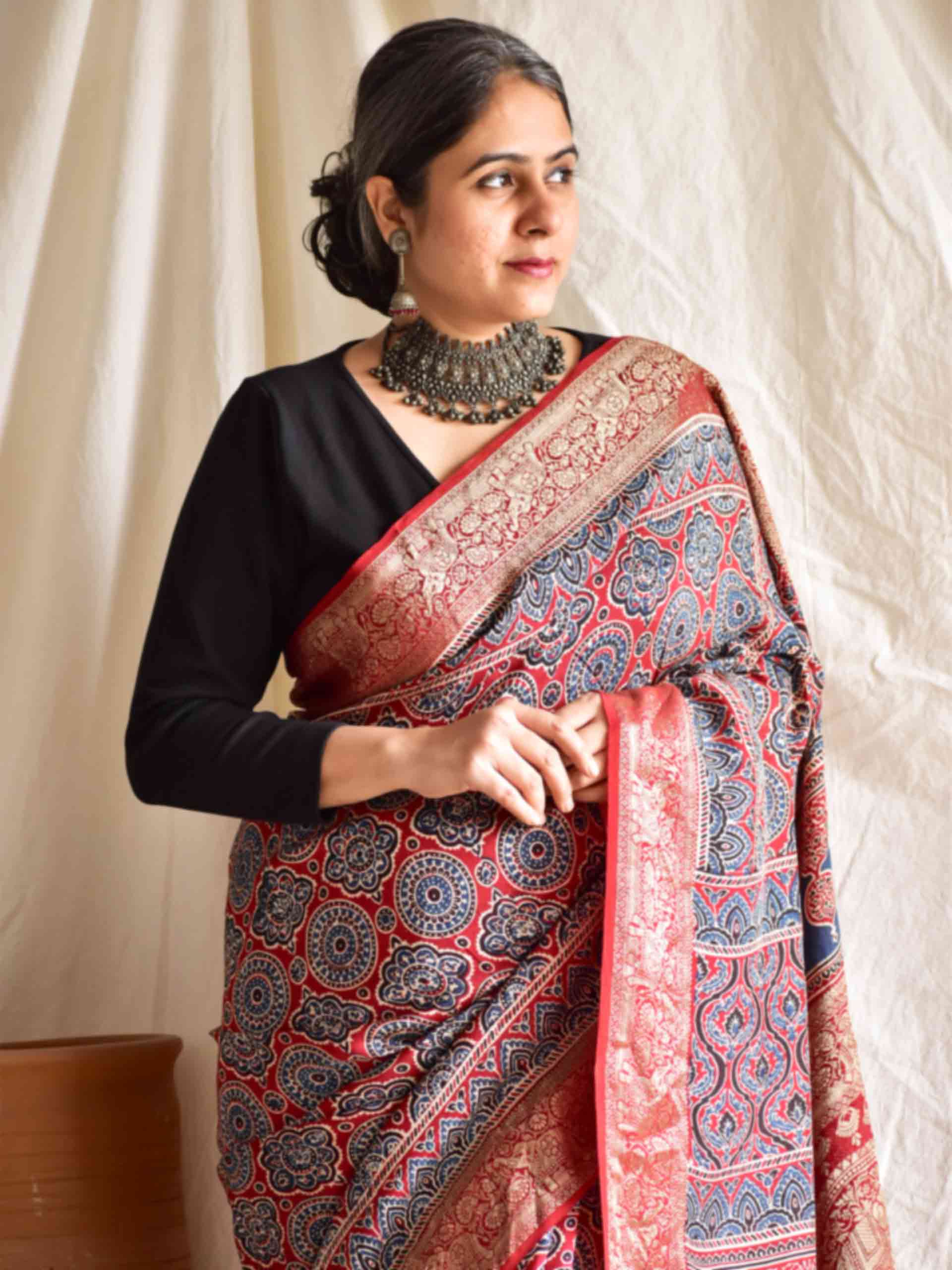 Parampara - Ajrakh Dola silk zari pallu saree