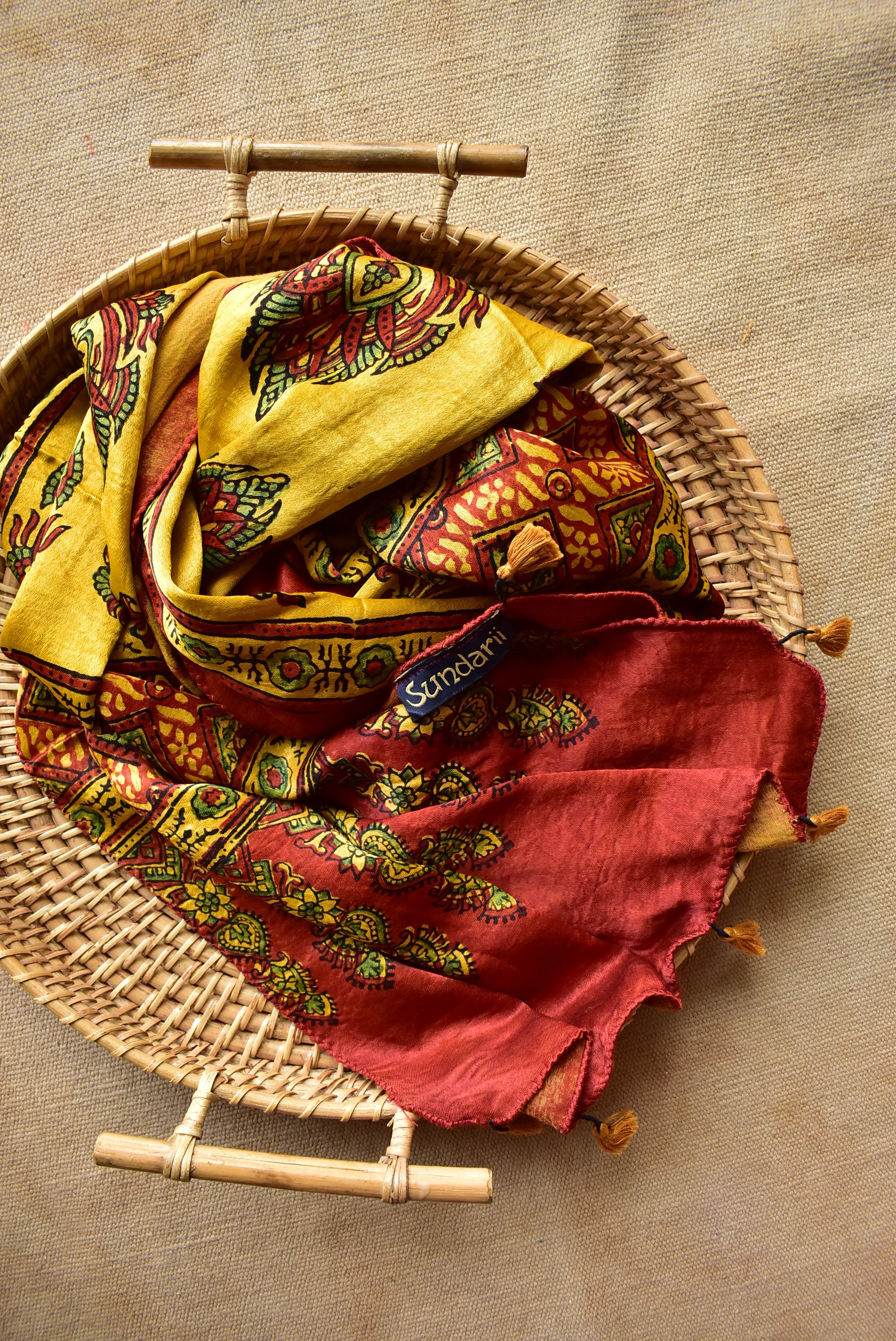 Misri - Ajrakh hand block printed Mashru silk stole