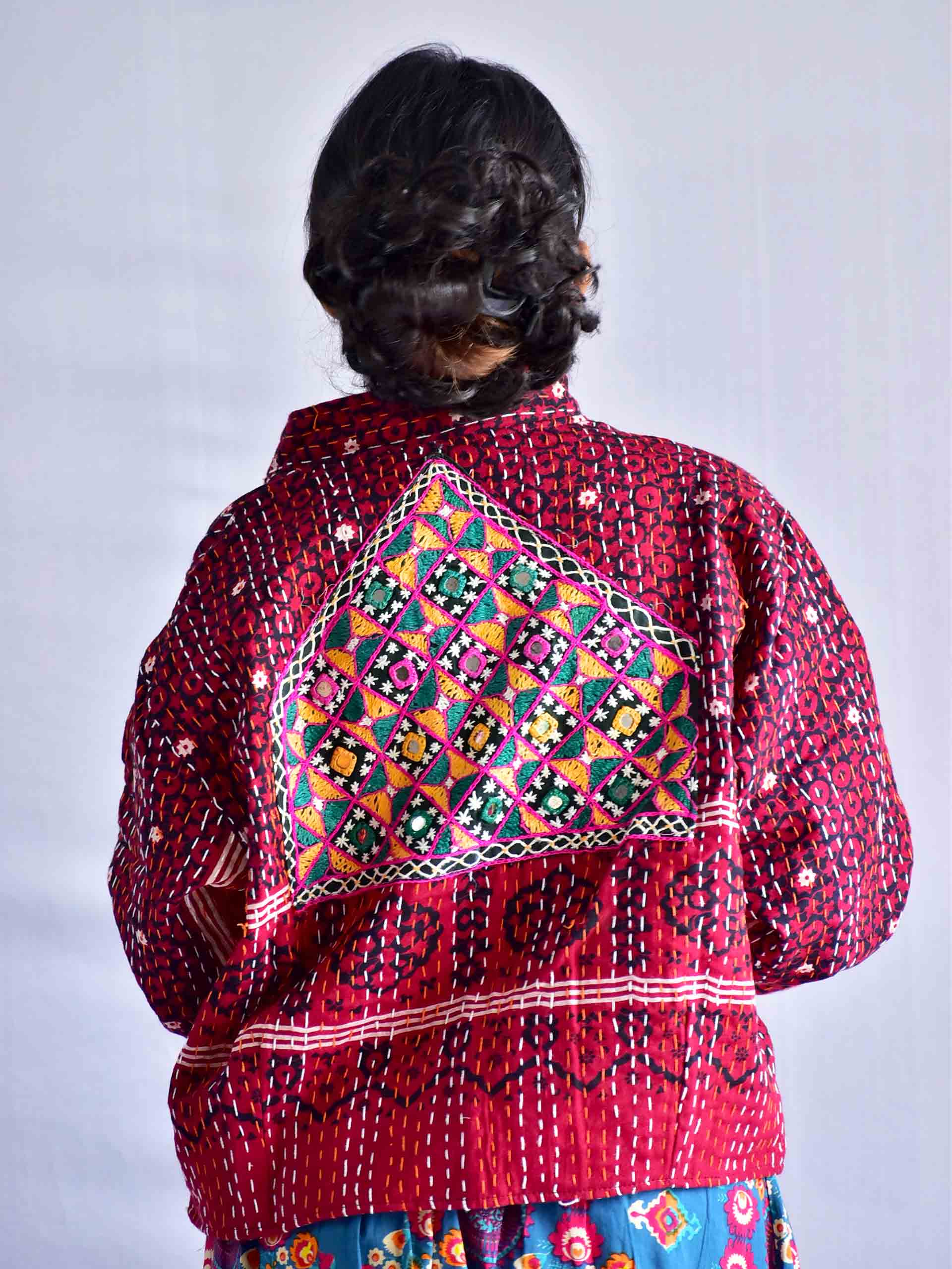 Sutra - mirror work hand embroidered and kantha Reversible jacket