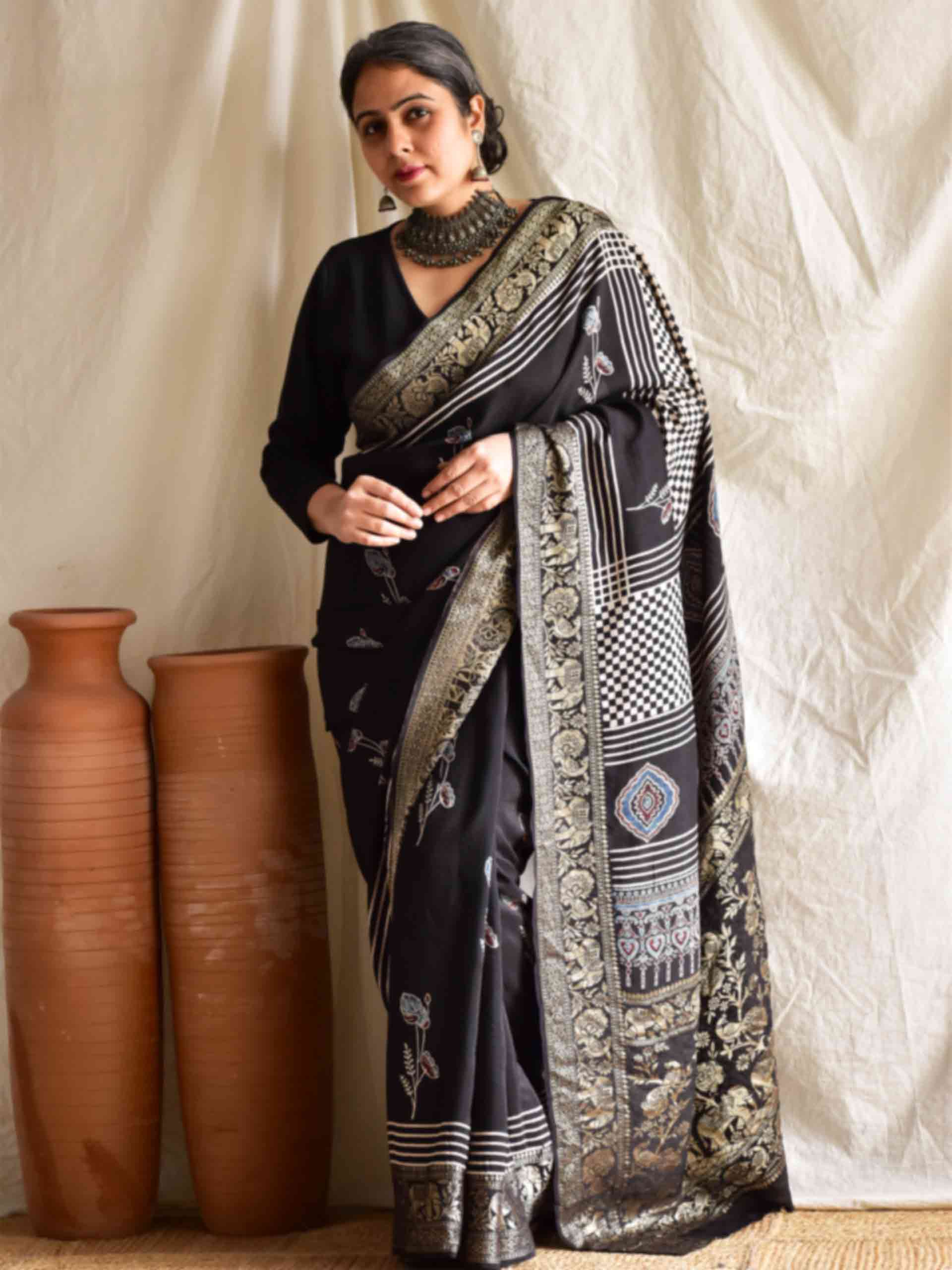 Rivaz - Ajrakh Dola silk zari pallu saree