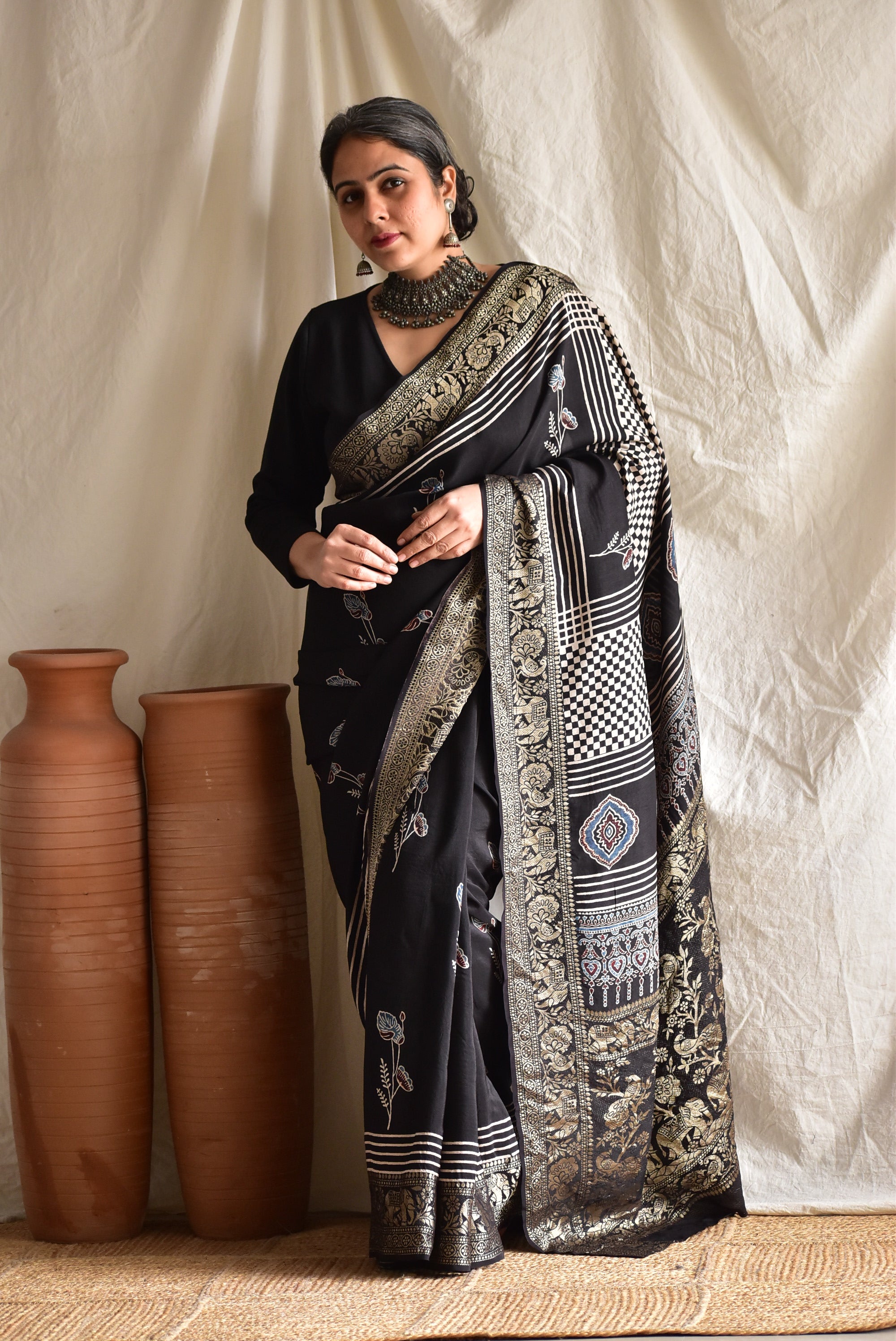 Rivaz - Ajrakh Dola silk zari pallu saree