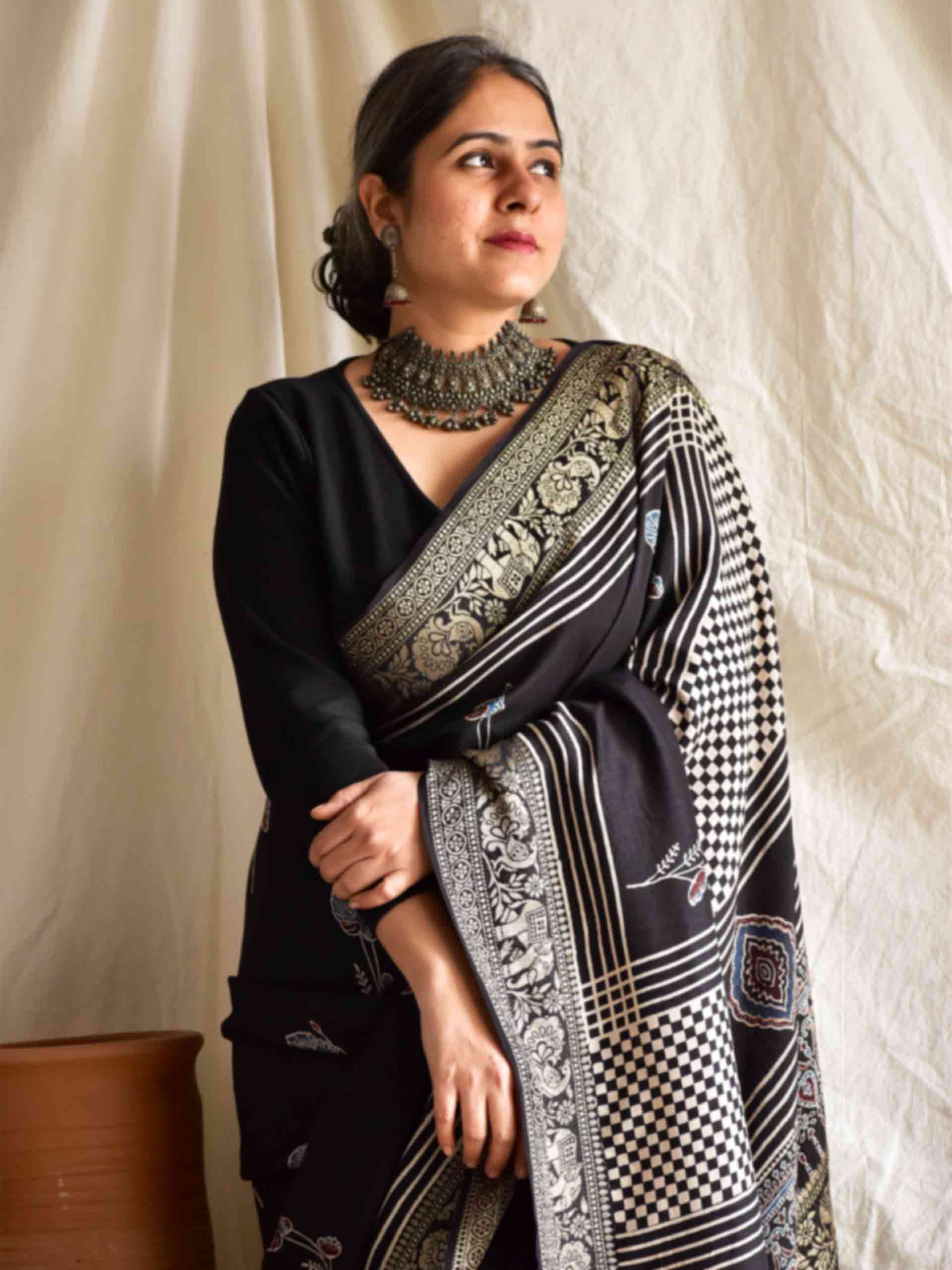 Rivaz - Ajrakh Dola silk zari pallu saree