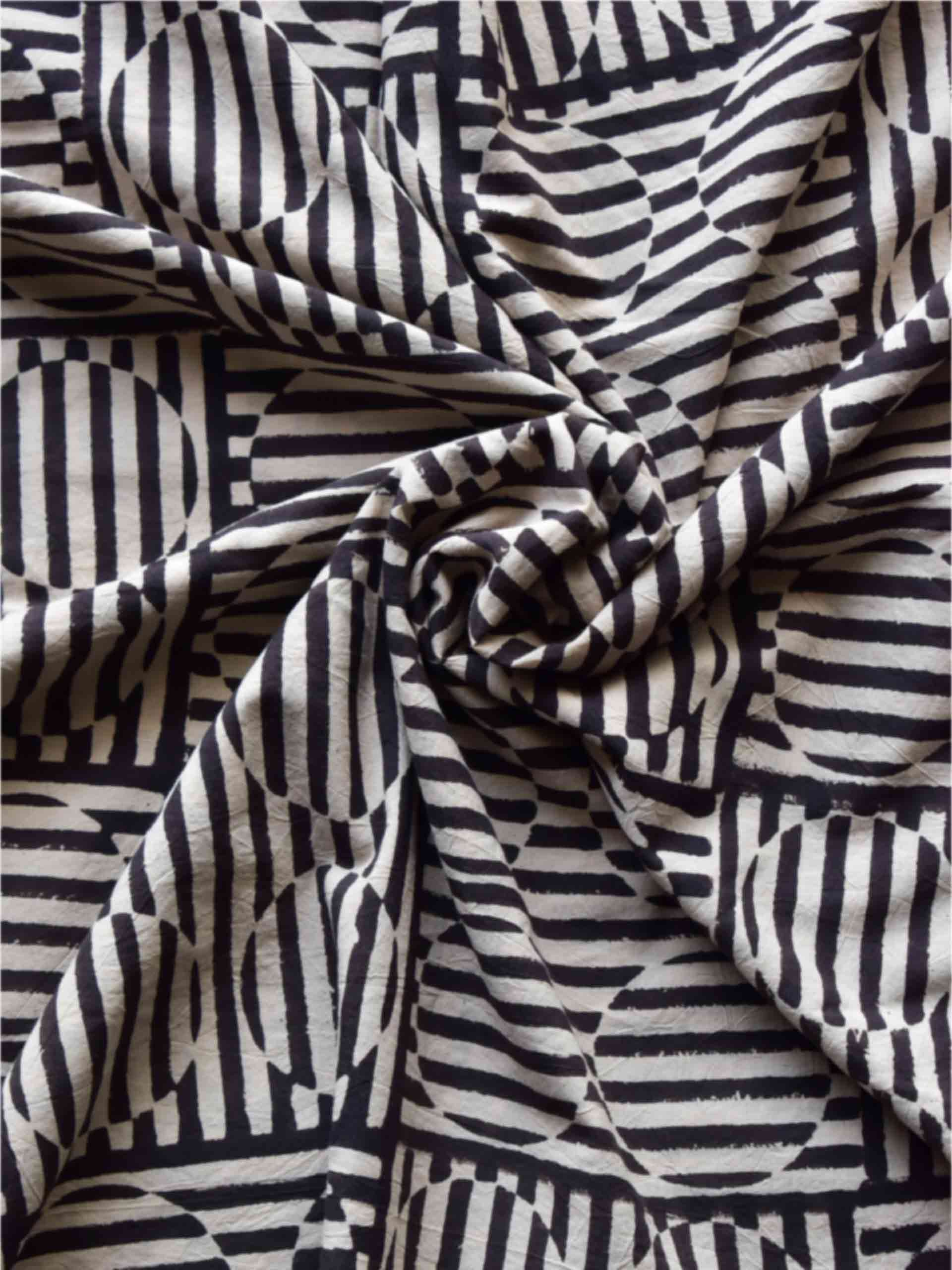 Black circle - hand block printed Cotton fabric 200 per meter