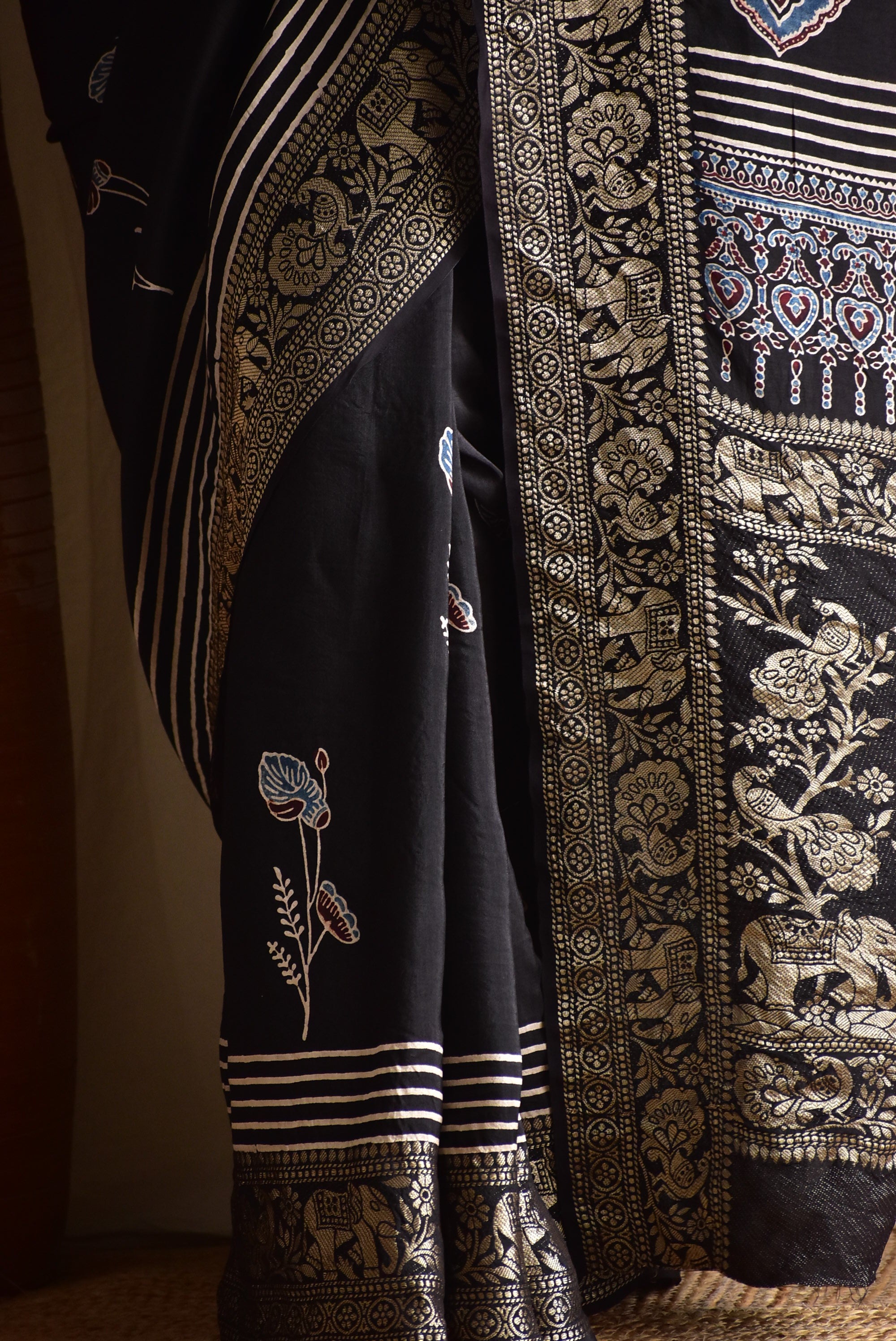 Rivaz - Ajrakh Dola silk zari pallu saree