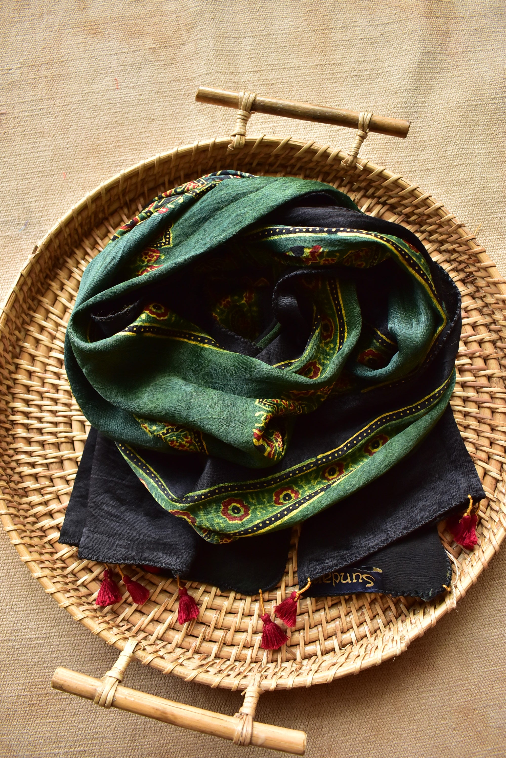 Goblet - Ajrakh hand block printed Mashru silk stole