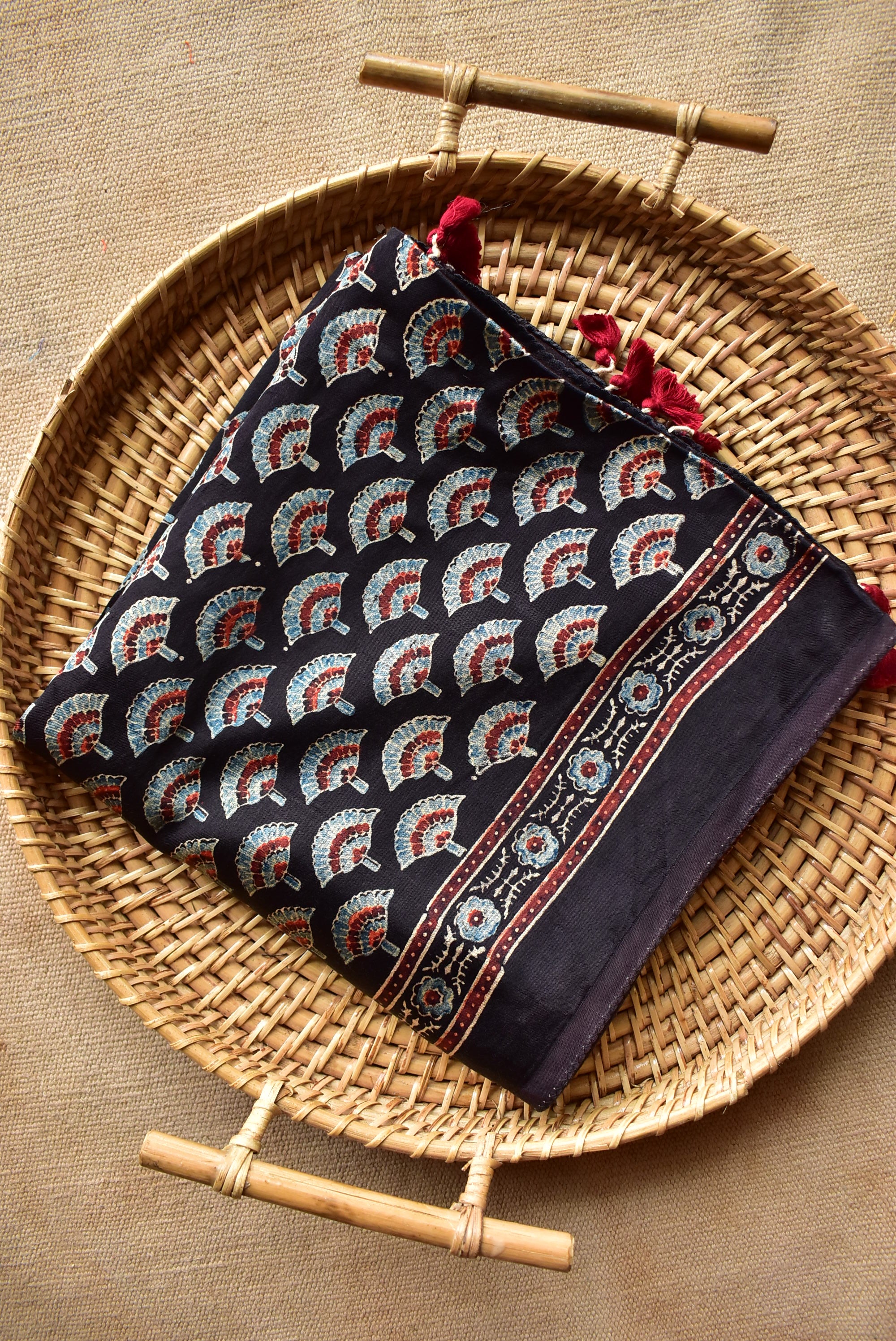 pankh - Ajrakh hand block printed Mashru silk stole