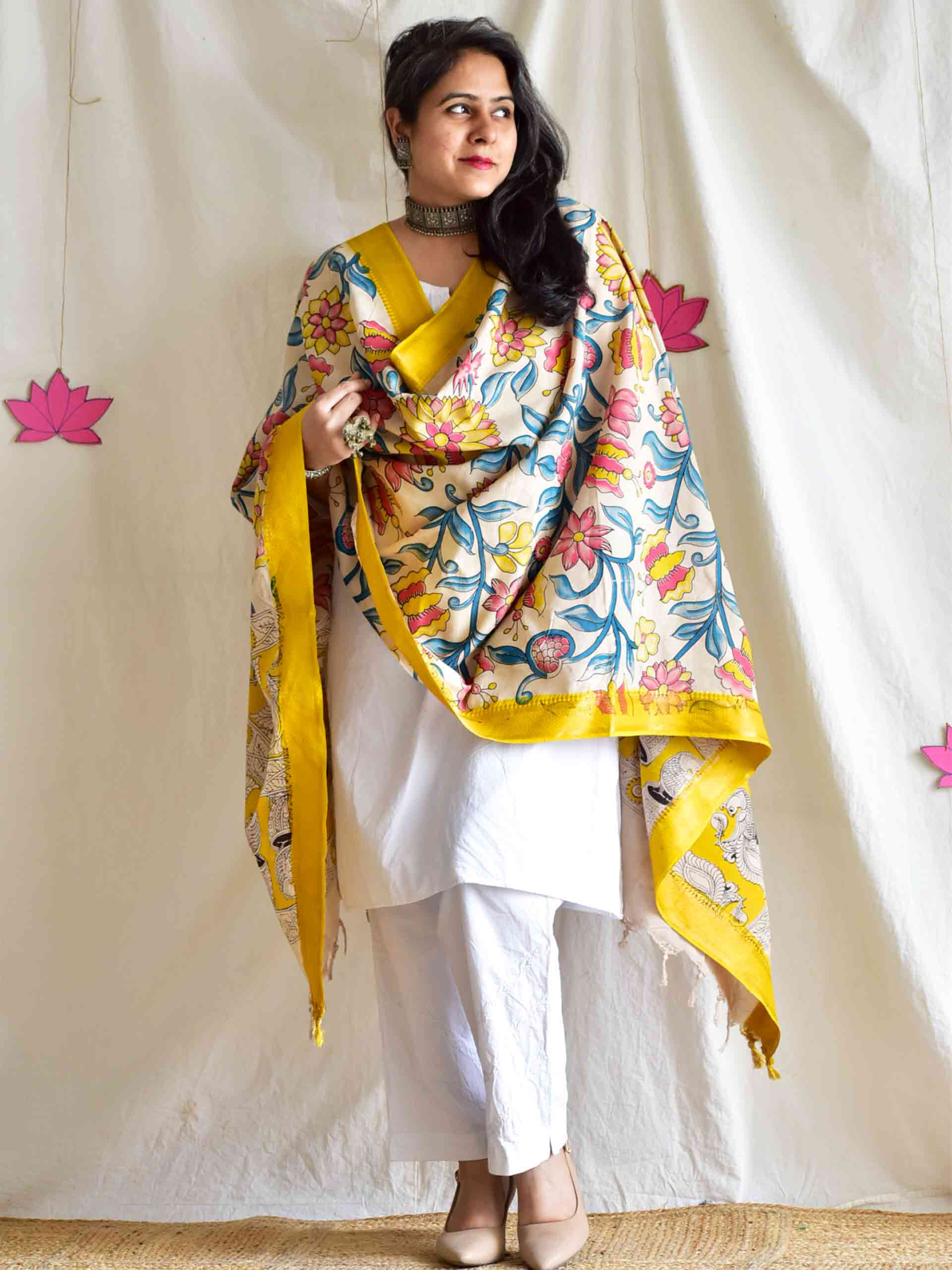 Mehram - Bangalore silk kalamkari printed Dupatta