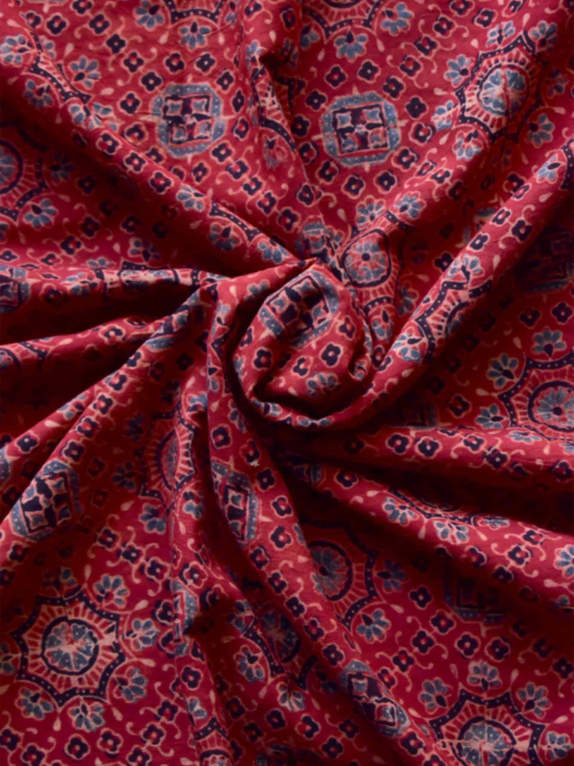 Umbrella -Ajrakh Hand block printed Cotton fabric 390 per meter