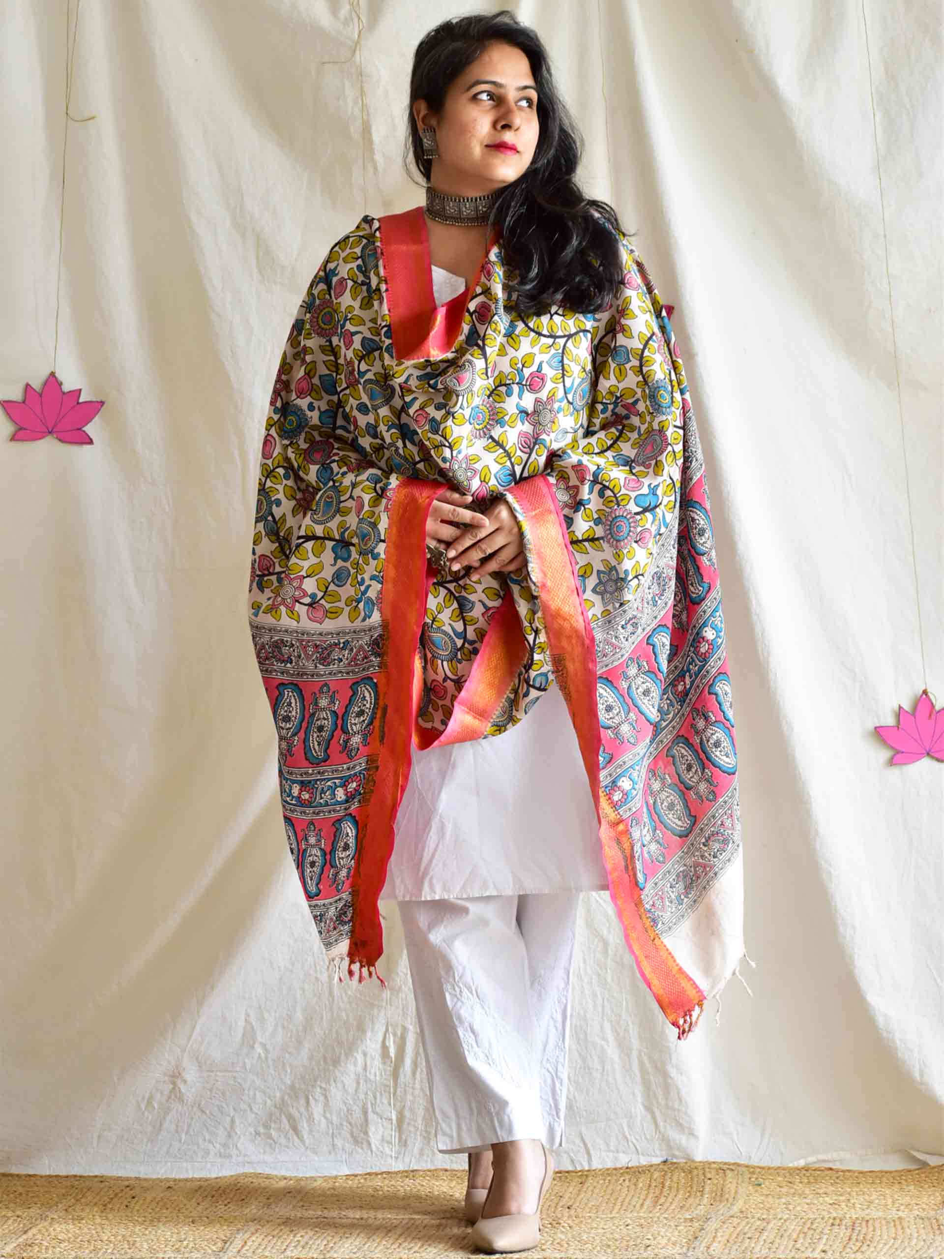 Kashish - Bangalore silk kalamkari printed Dupatta