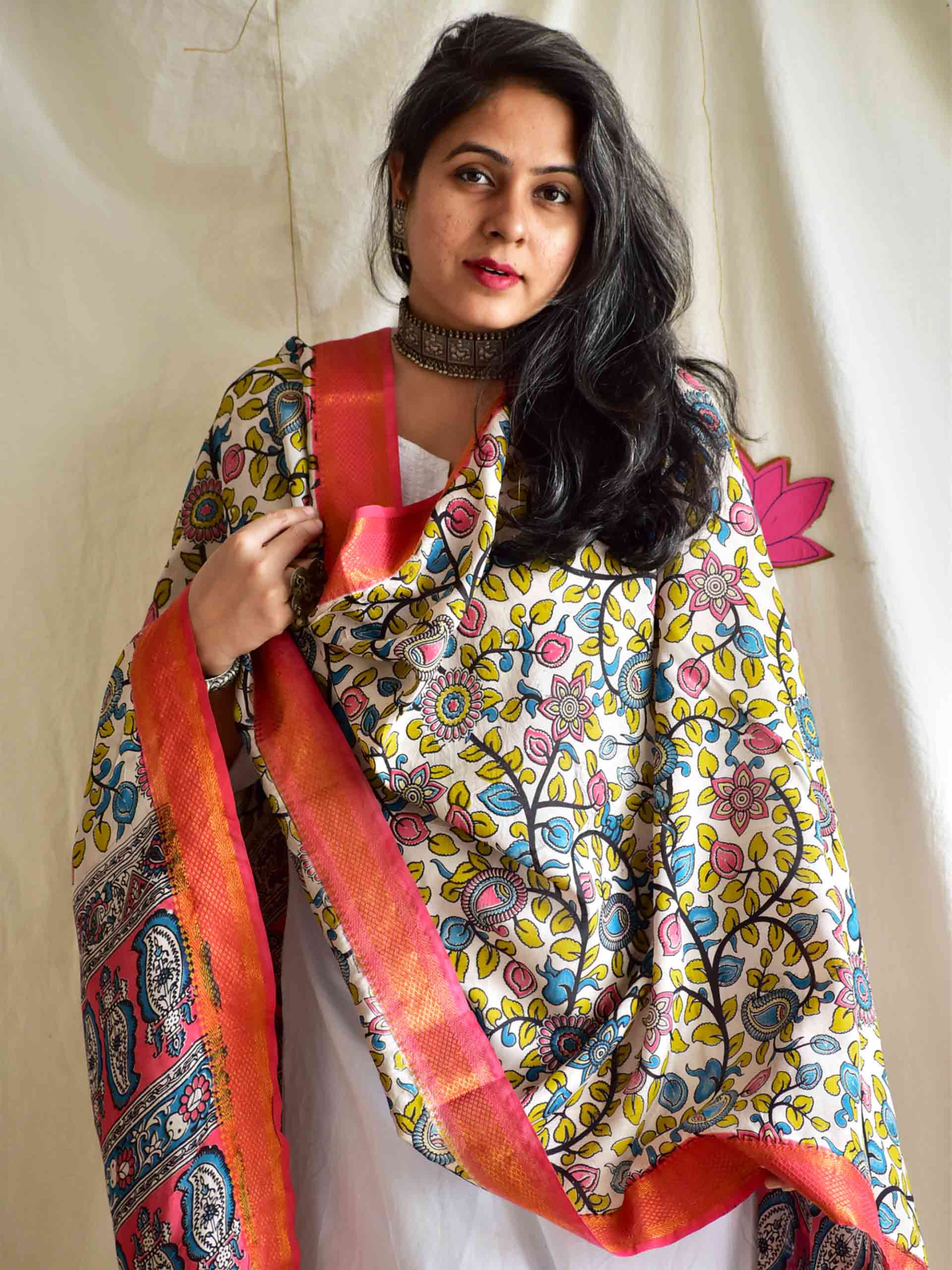 Kashish - Bangalore silk kalamkari printed Dupatta