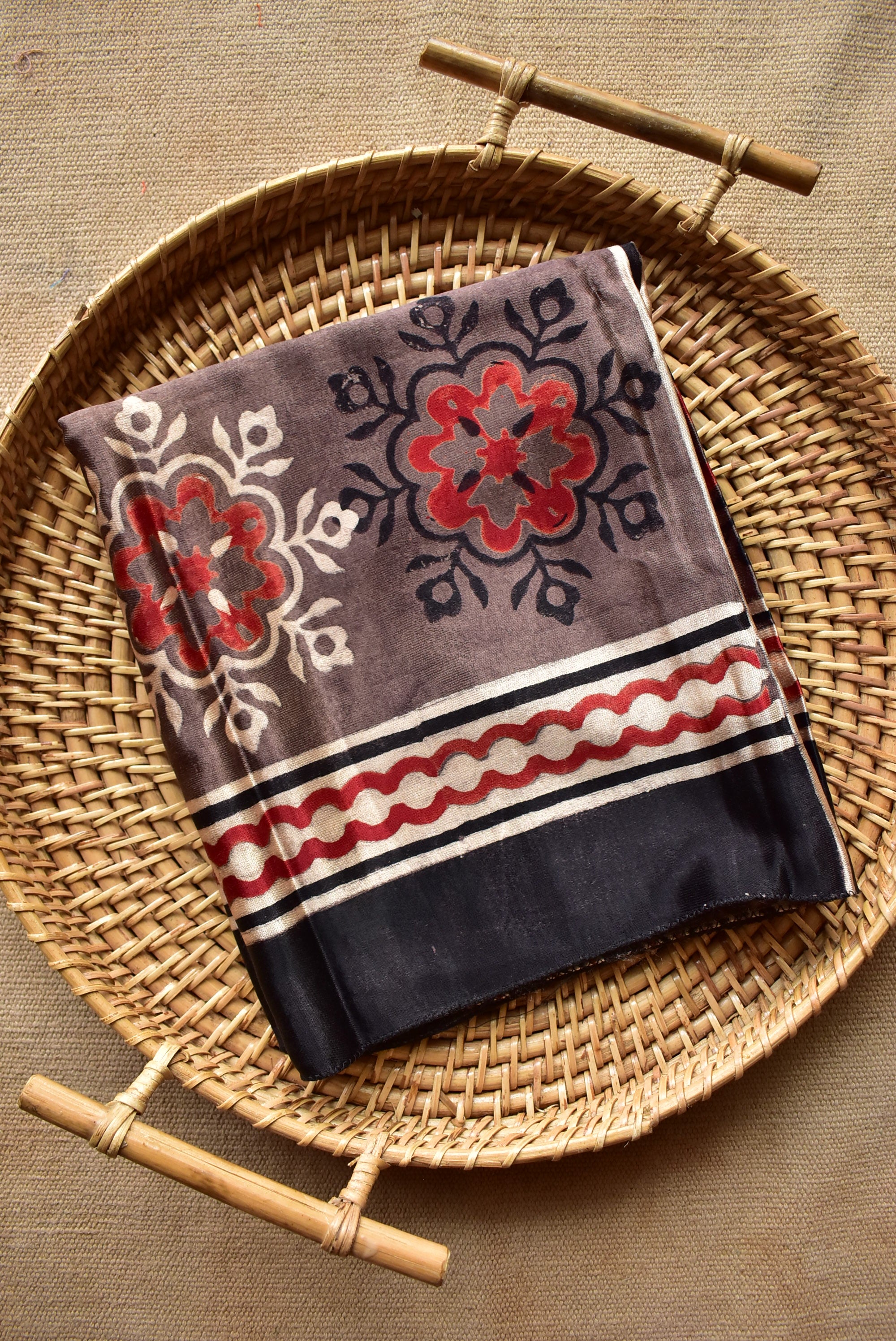 Phool patti - Ajrakh hand block printed Mashru silk stole