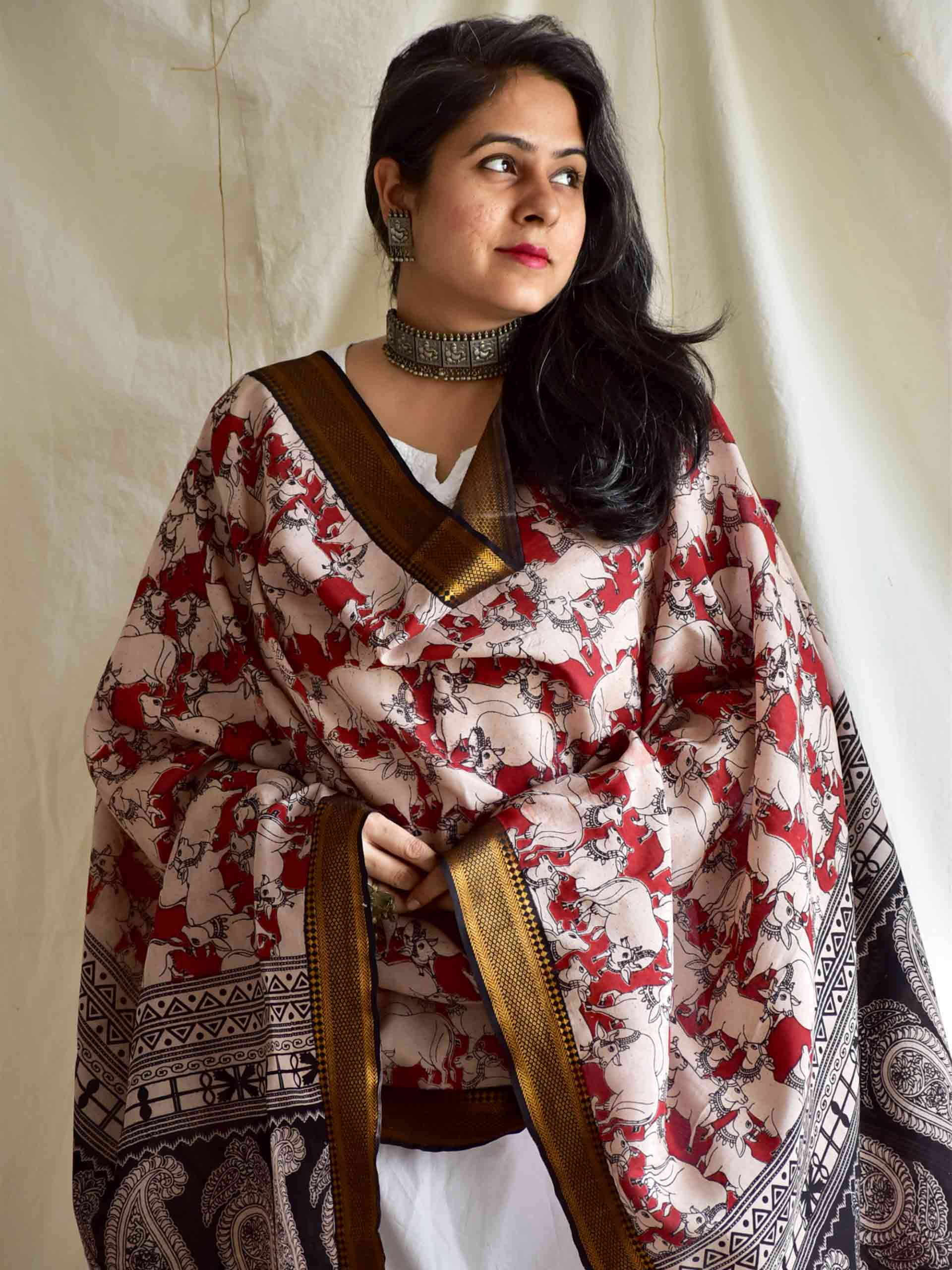 Kamdenu - Bangalore silk kalamkari printed Dupatta