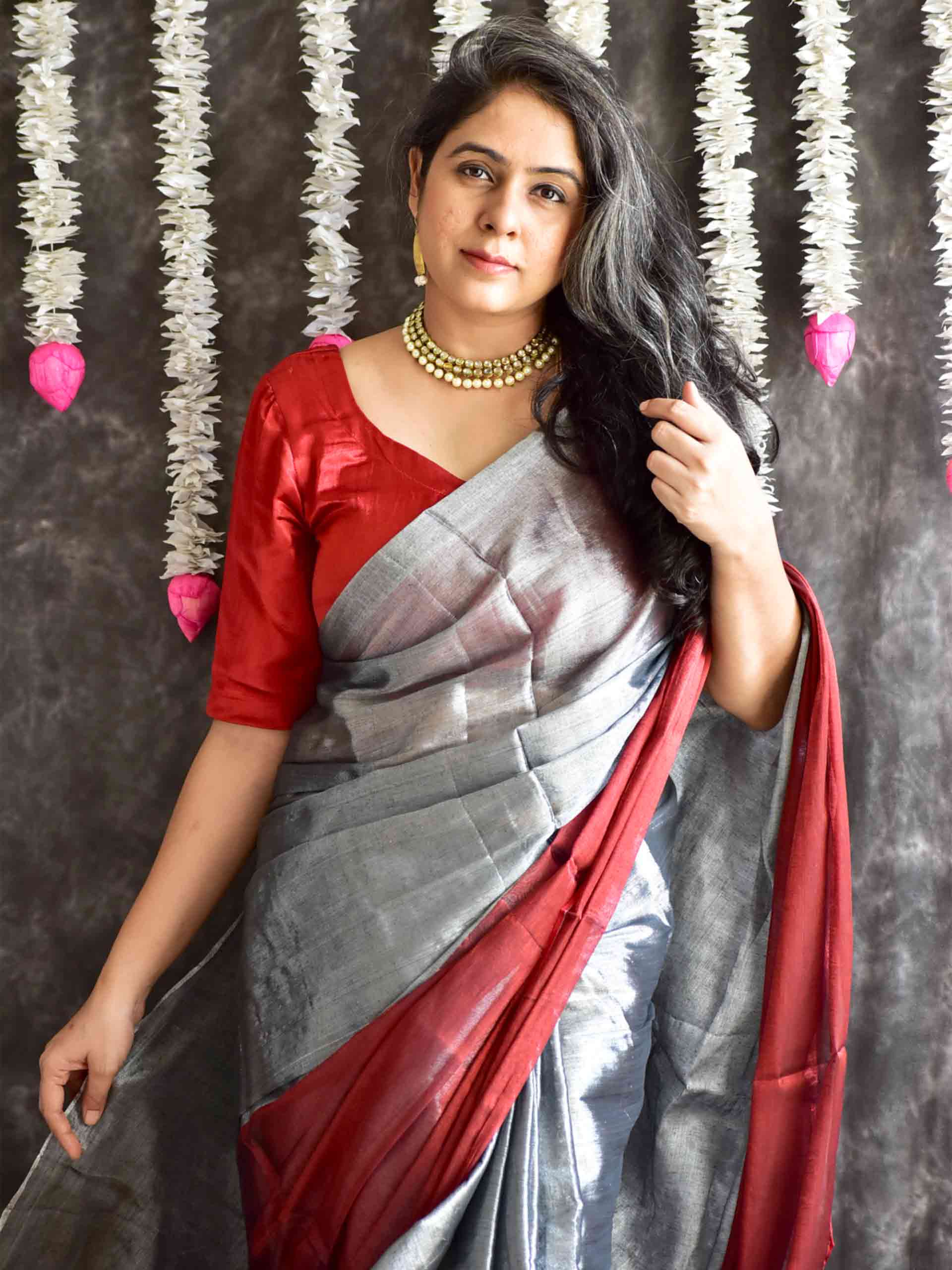 Ruby woo - Dual Shaded Tissue Saree