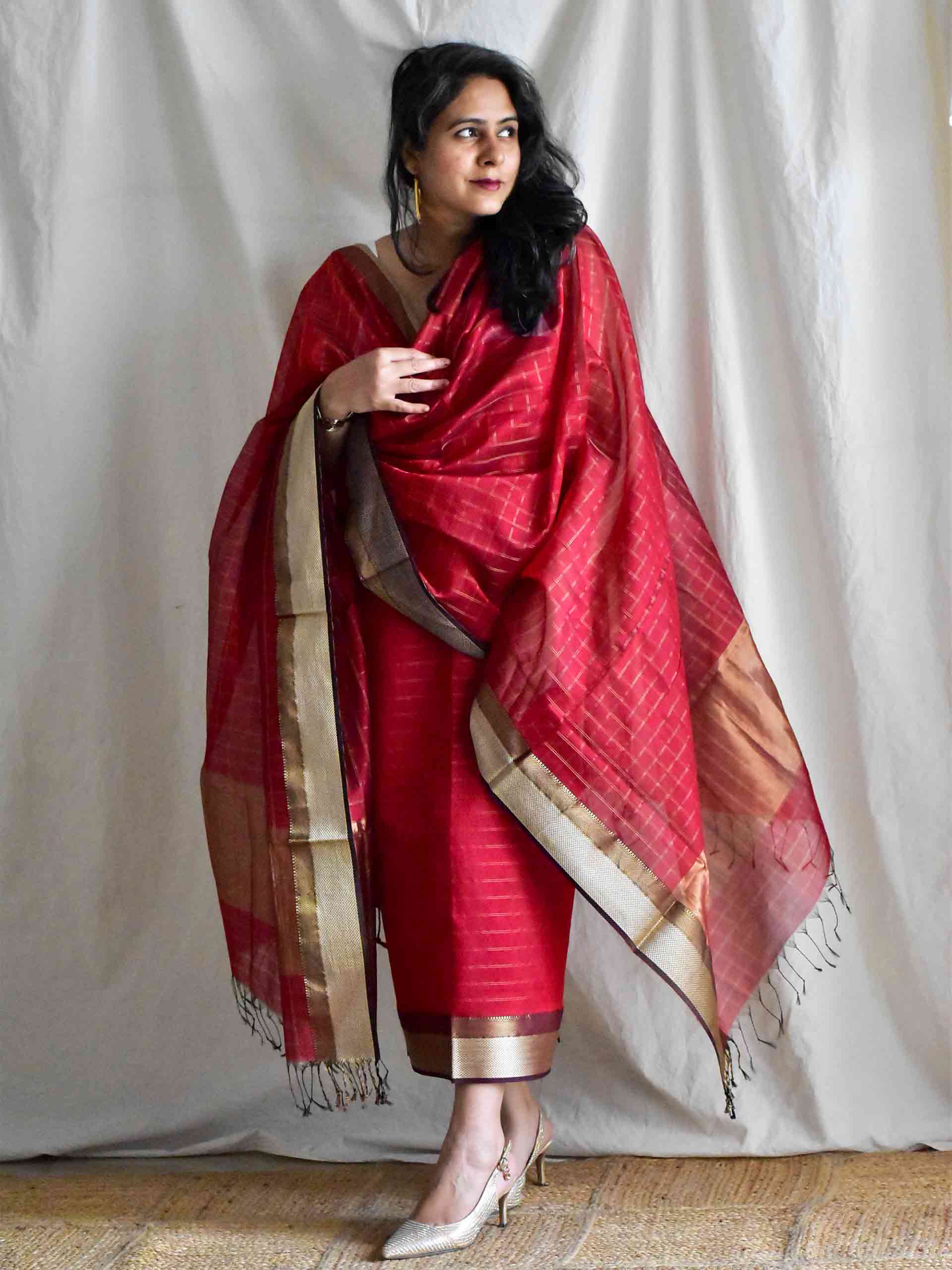 Guler - Handloom Maheshwari silk 2 pc suit set