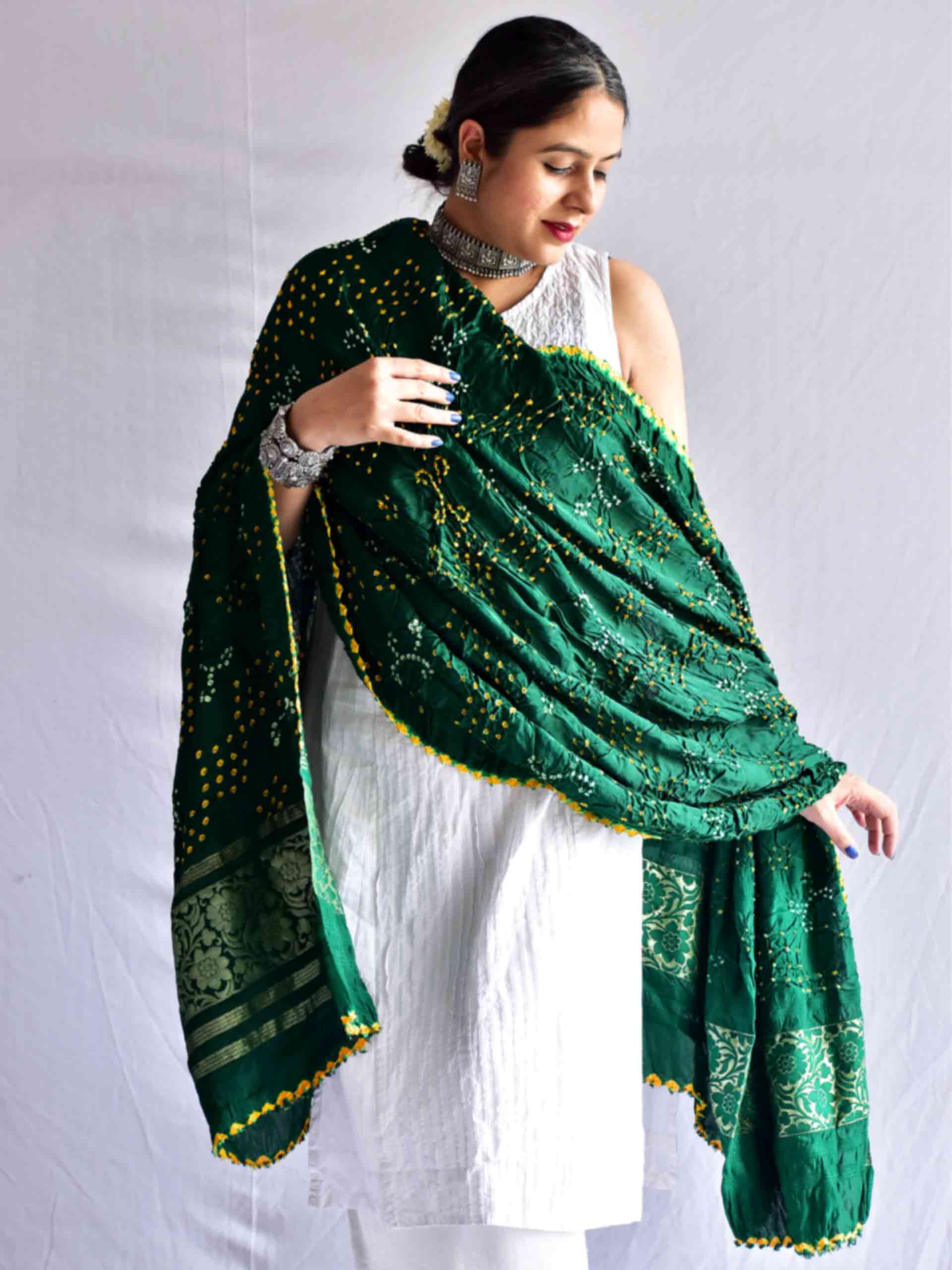Kudrat - Bandhani Gajji silk dupatta with zari