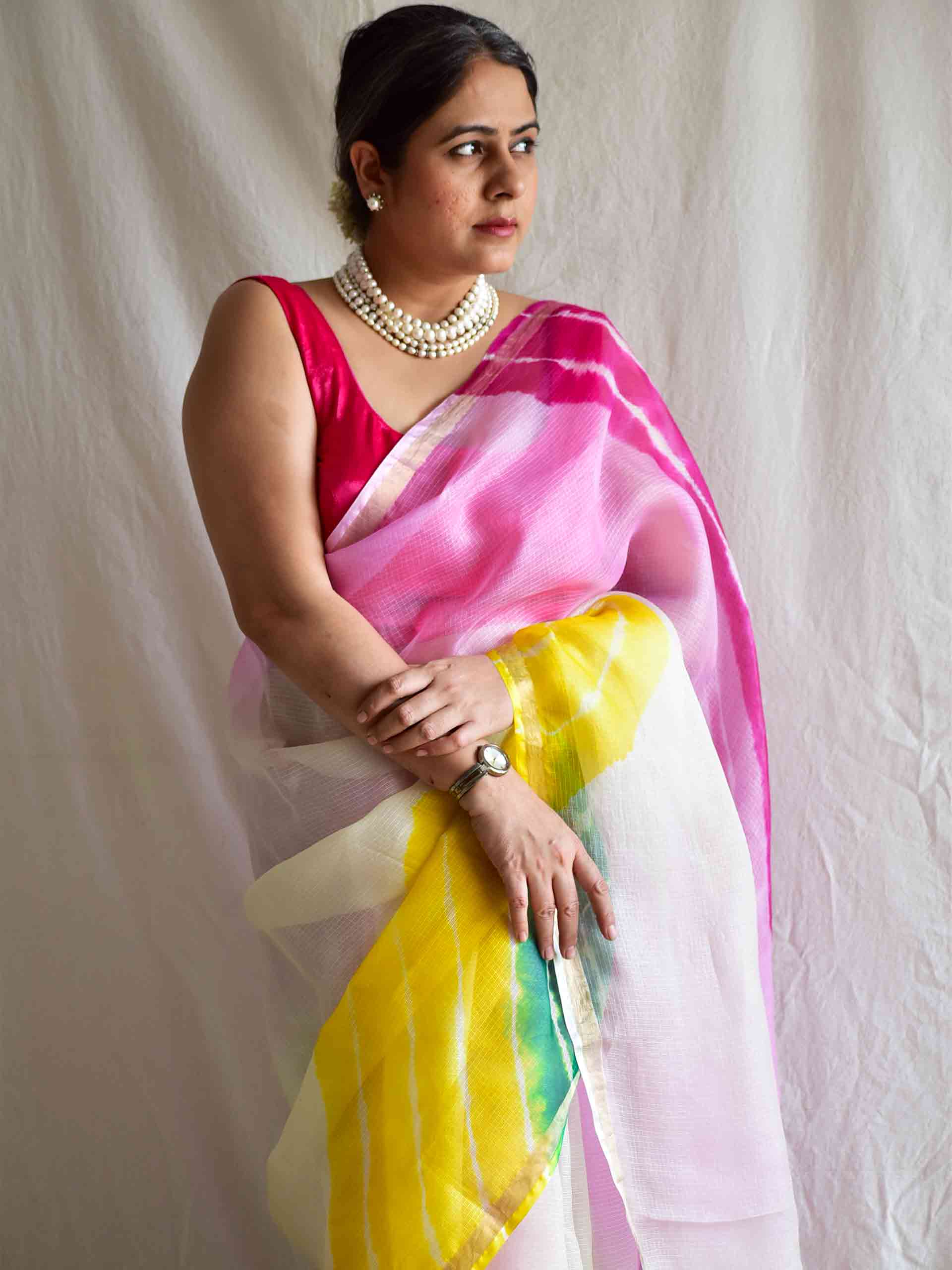 satrangi saaz -Tie And Dye Kota Silk Saree