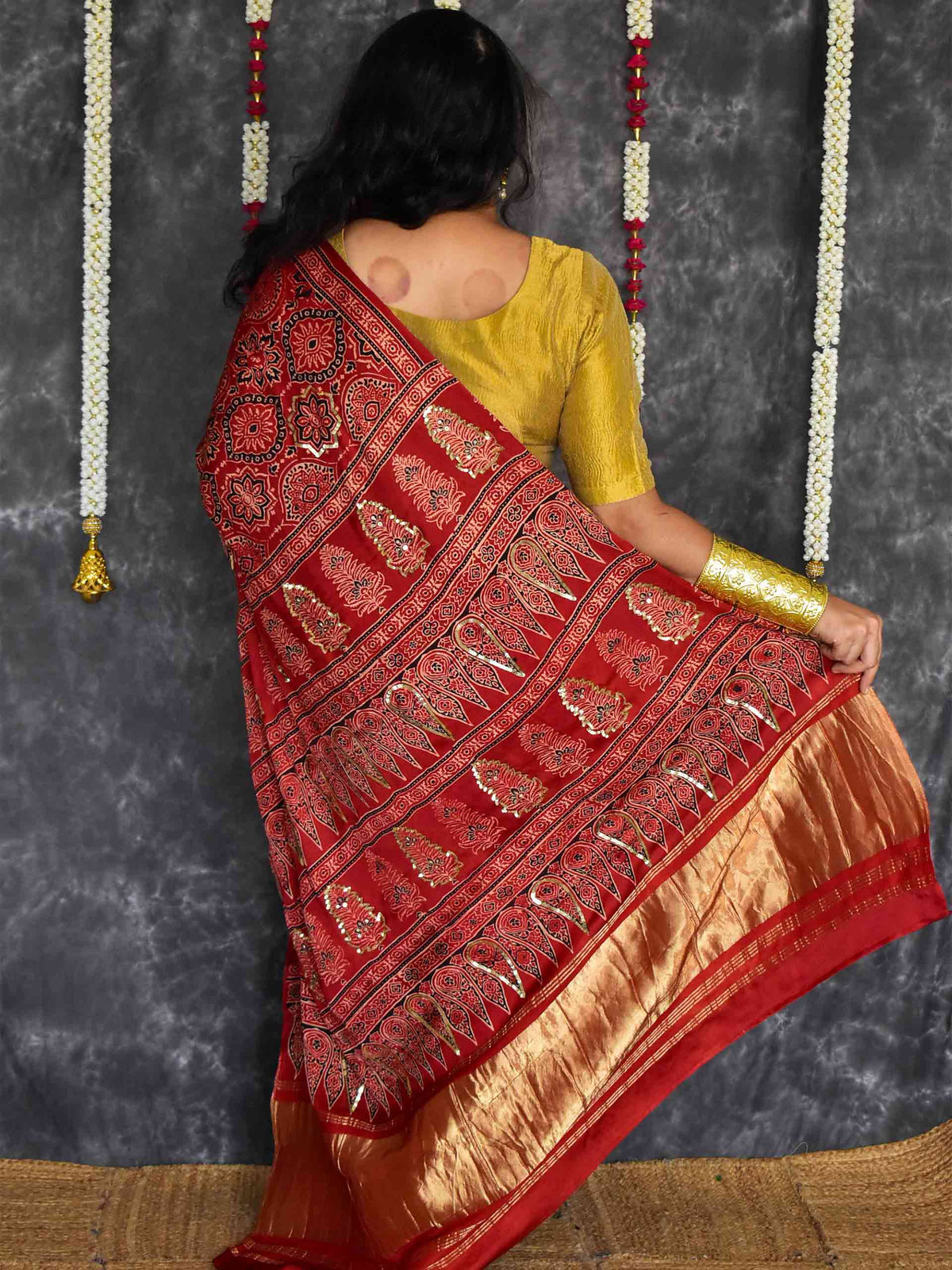 Mohini - Ajrakh Modal Silk hand embroidered Saree
