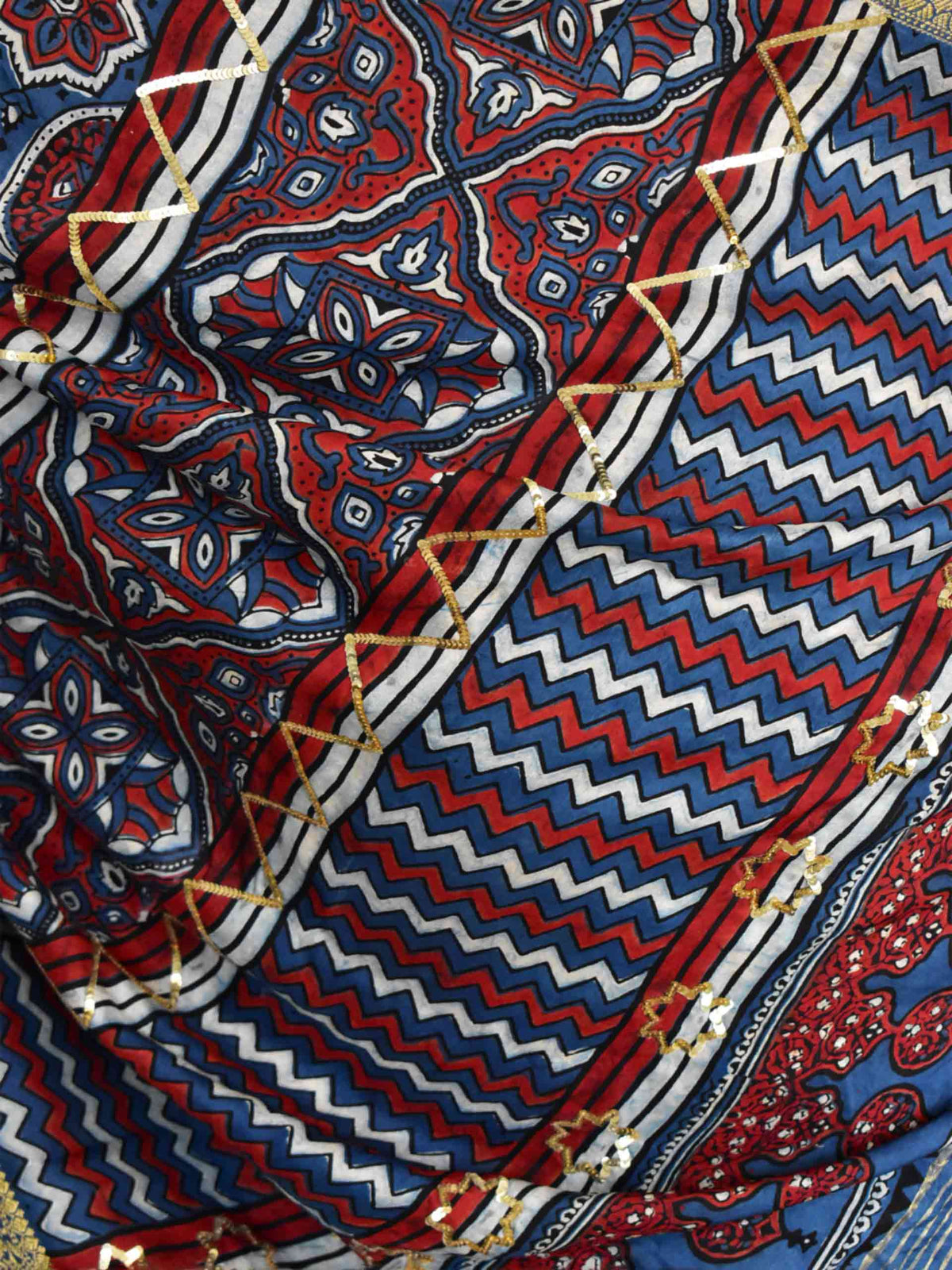 Saawari - Ajrakh Dola Silk hand embroidered Saree