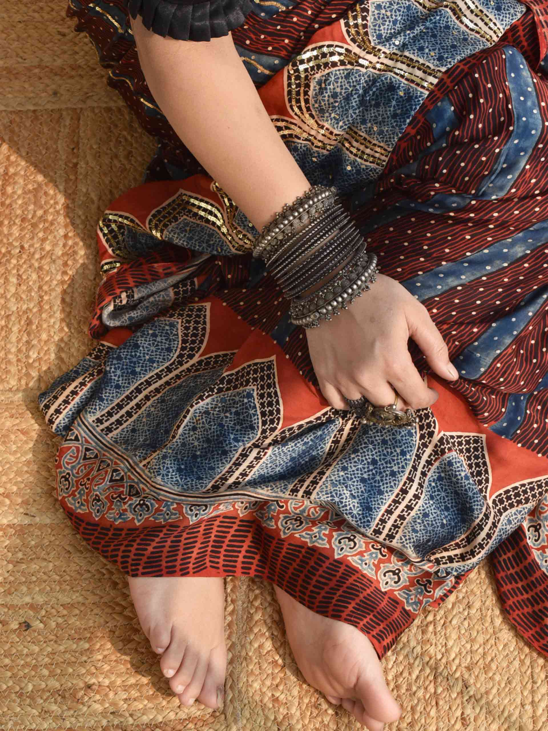 mehran- Ajrakh modal Silk hand embroidered Saree