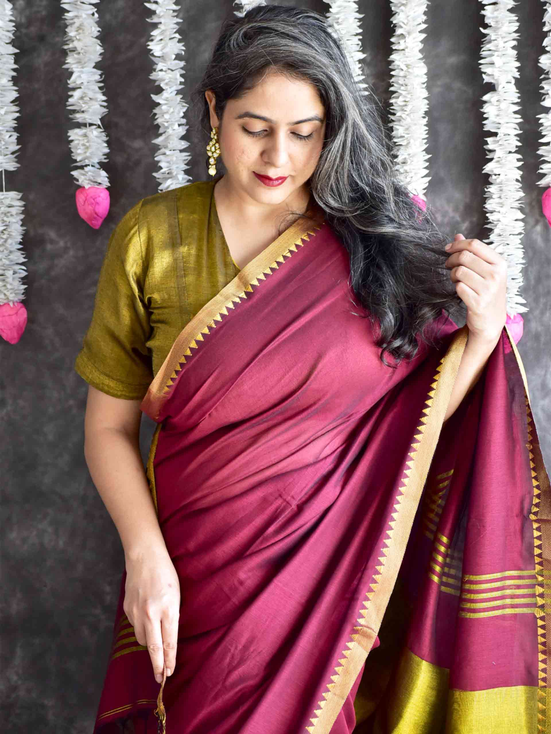 Wine - Mul tissue pallu Saree