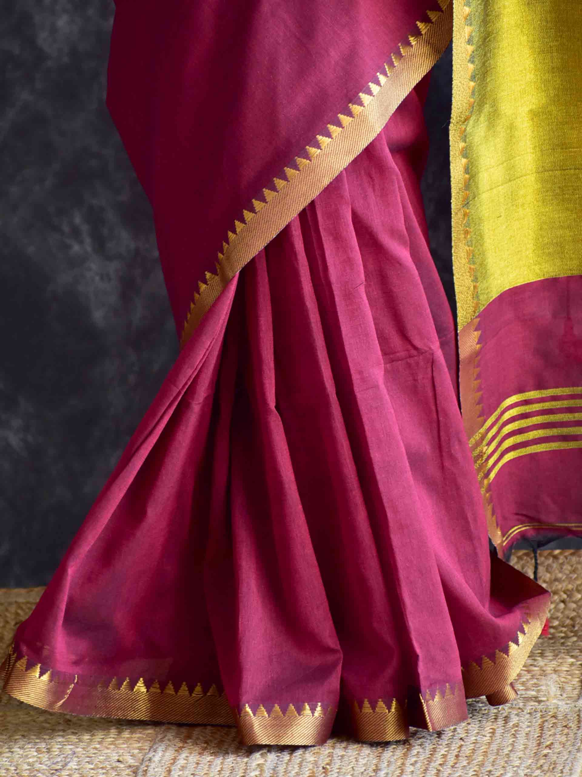 Wine - Mul tissue pallu Saree