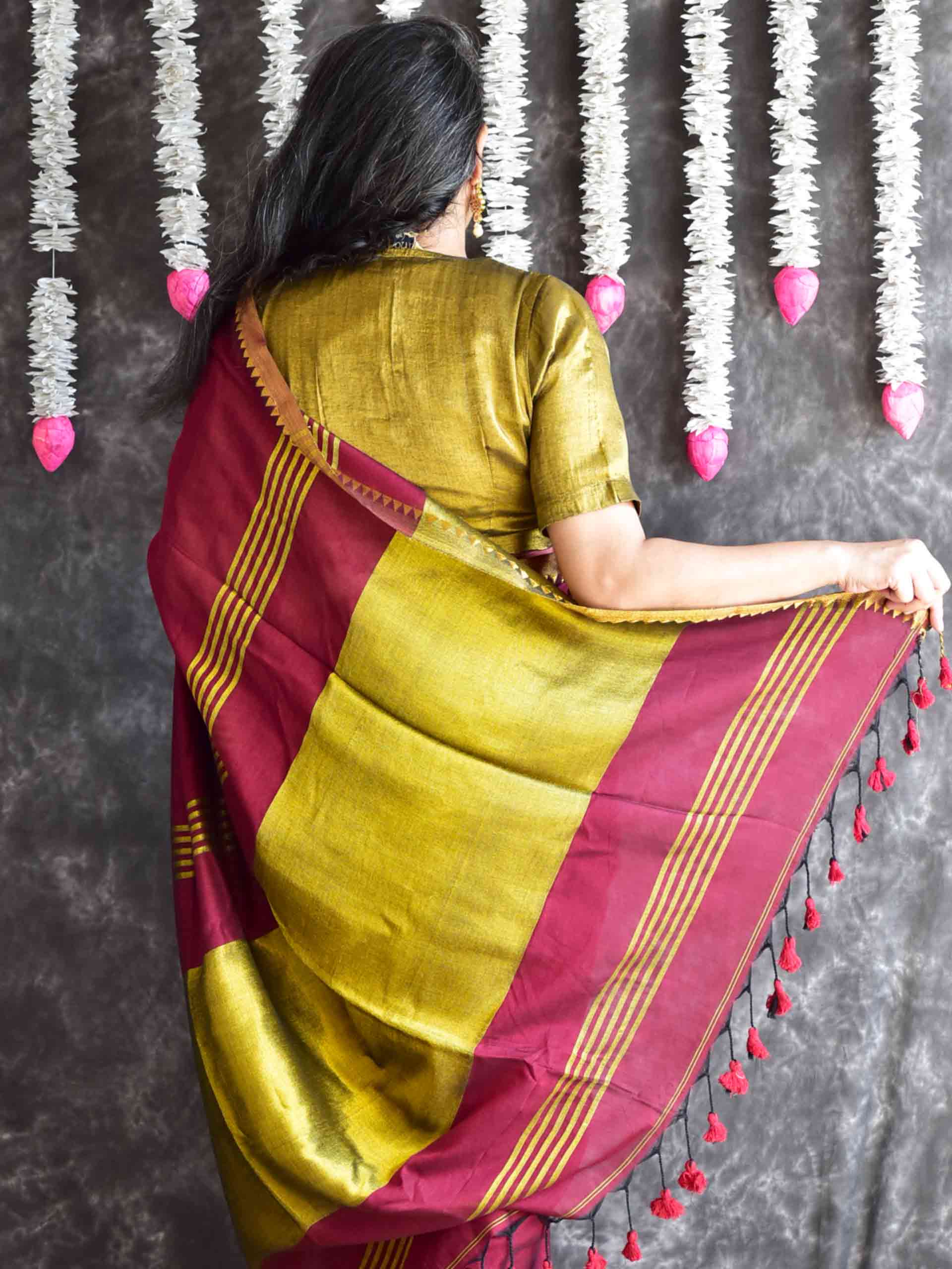 Wine - Mul tissue pallu Saree