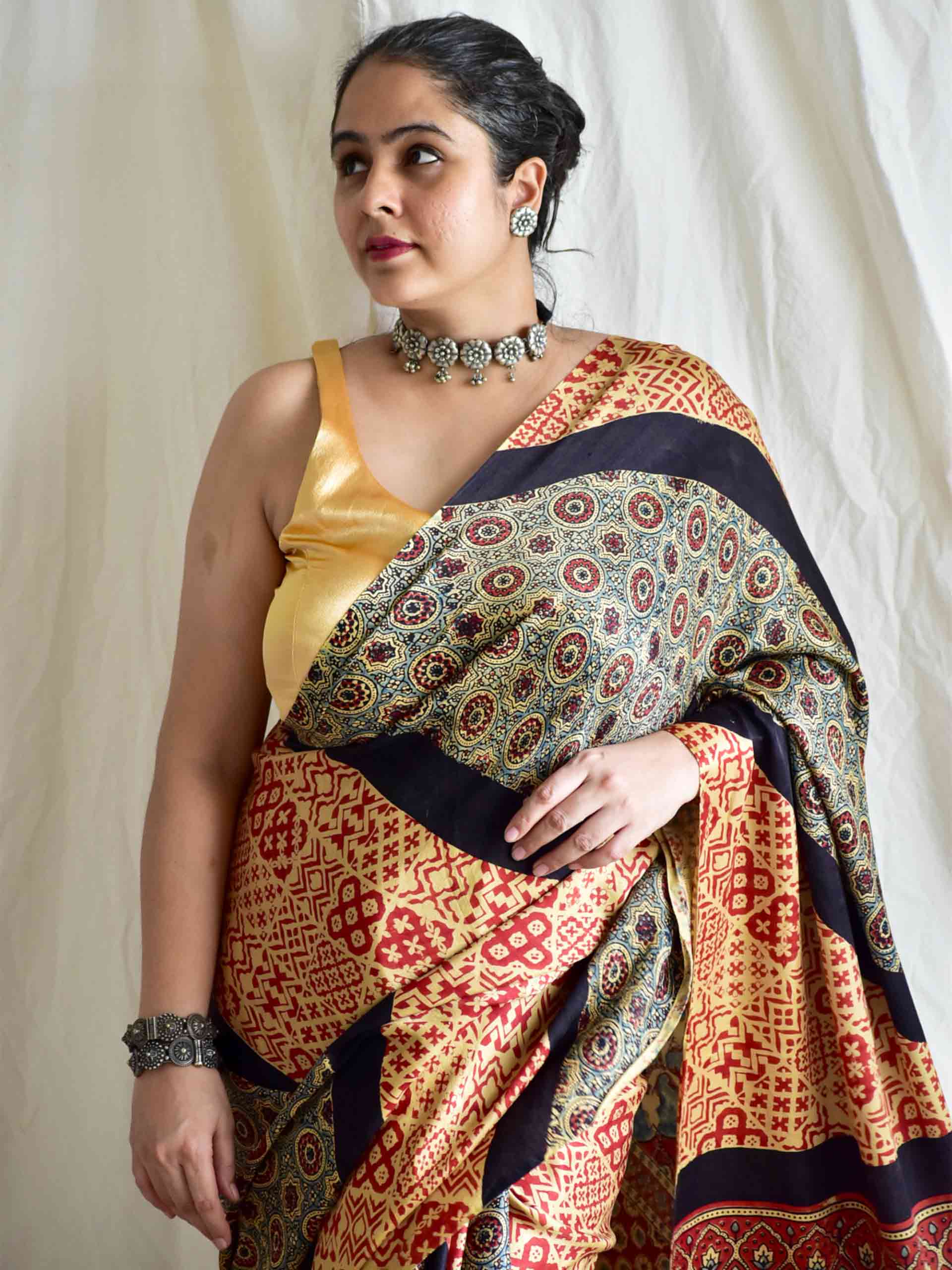 Muskaan - Ajrakh hand block printed gajji silk saree