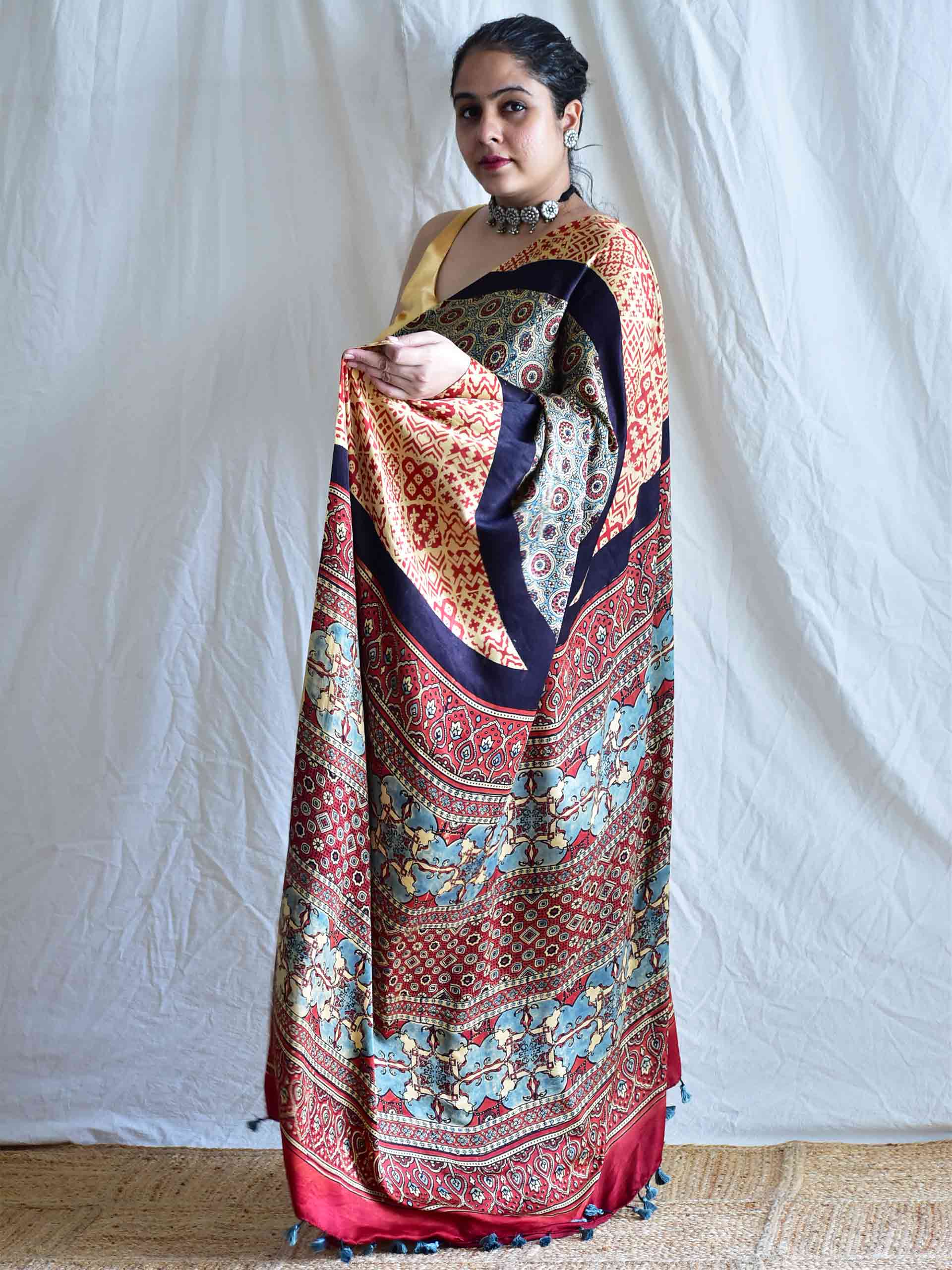 Muskaan - Ajrakh hand block printed gajji silk saree