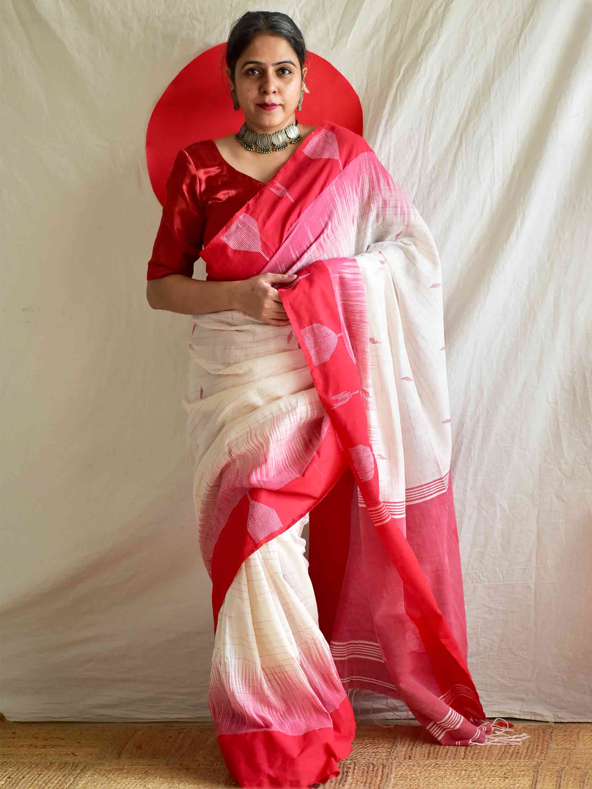 Lal Paar Jamdani - Mul Jamdani Saree