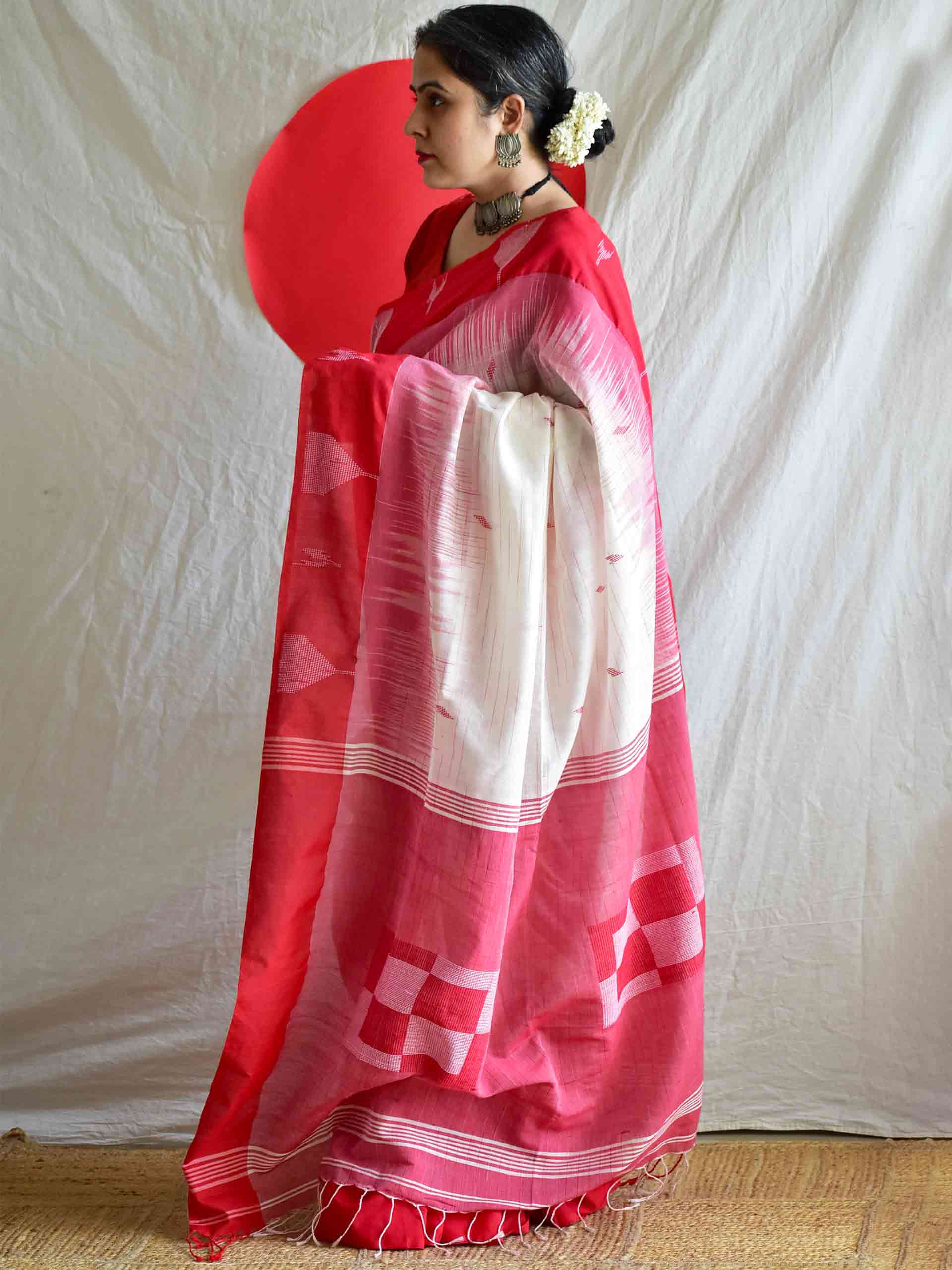 Lal Paar Jamdani - Mul Jamdani Saree