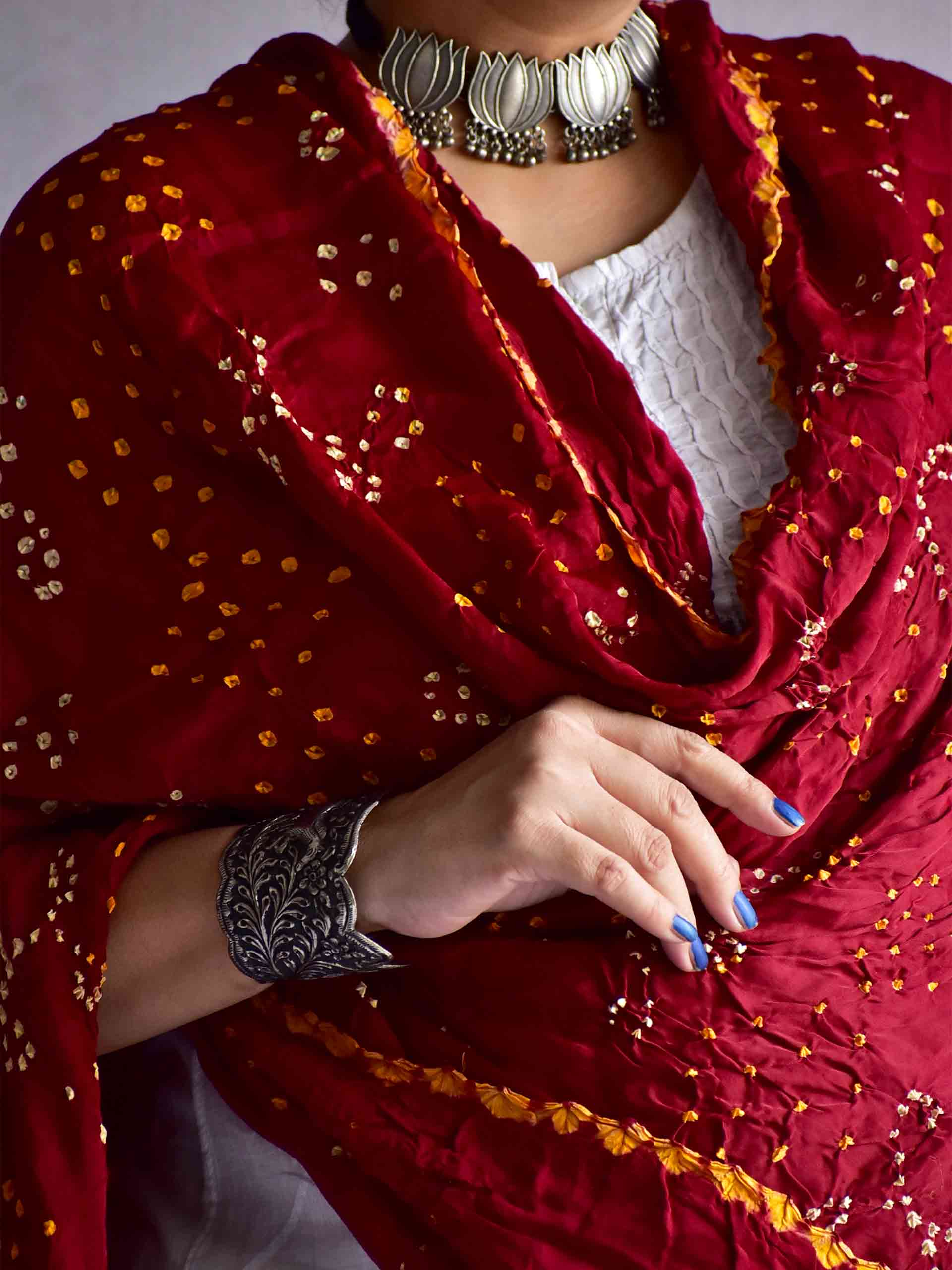 laali - Bandhani Gajji silk dupatta with zari