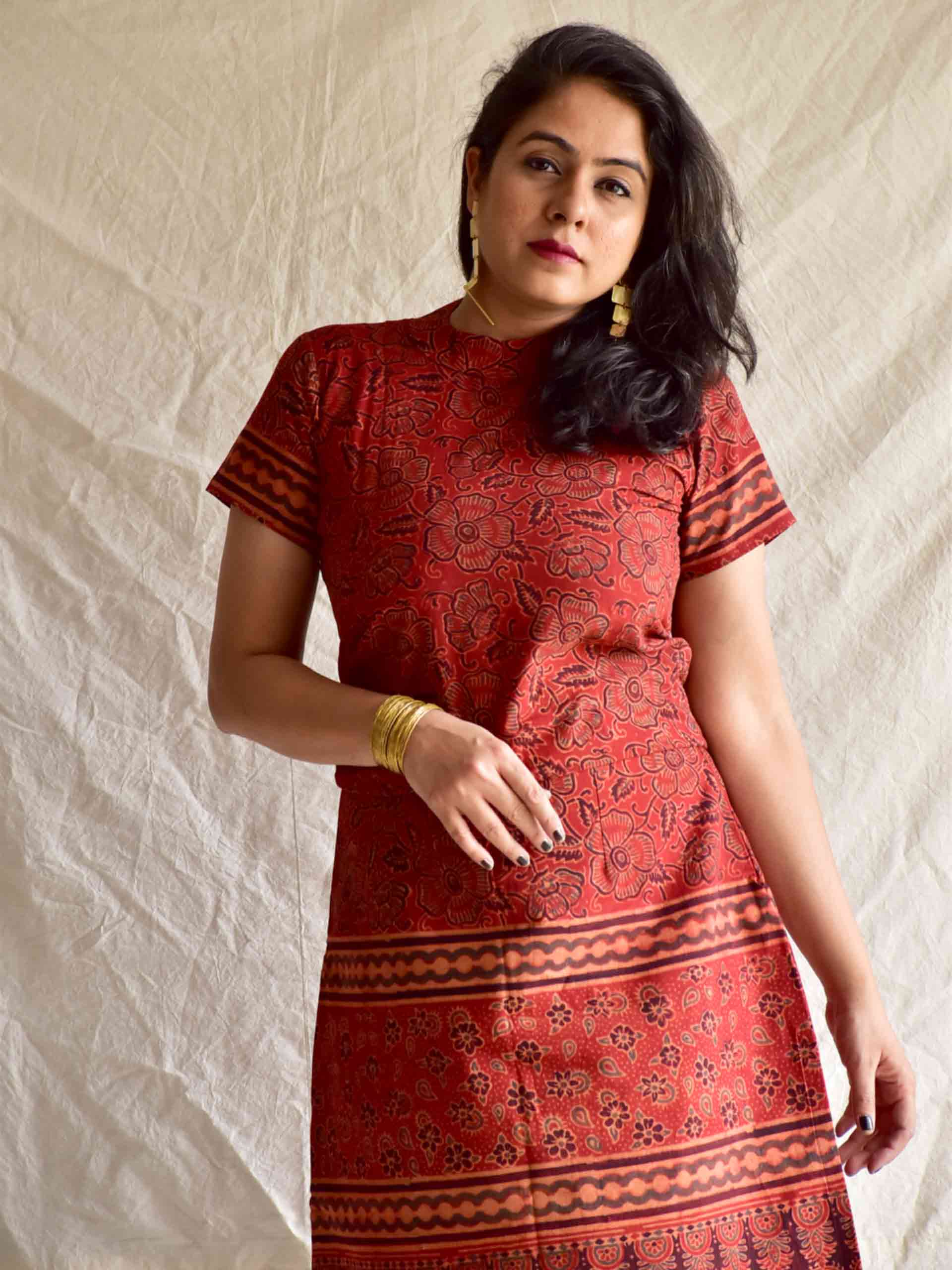 Eve -  Ajrakh hand block printed skirt set