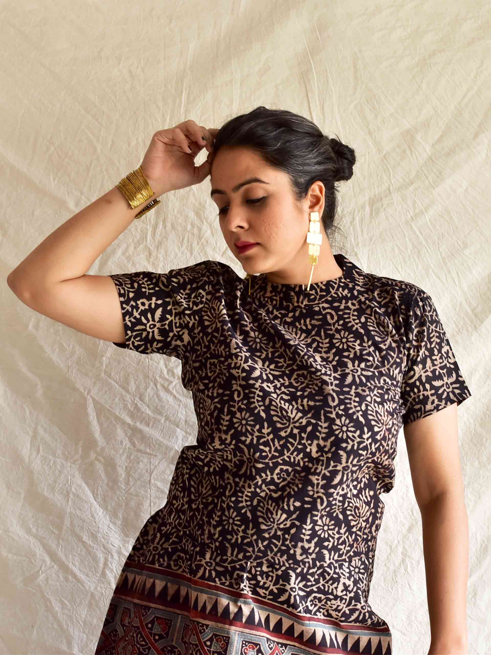 Black beauty - Ajrakh hand block printed skirt set