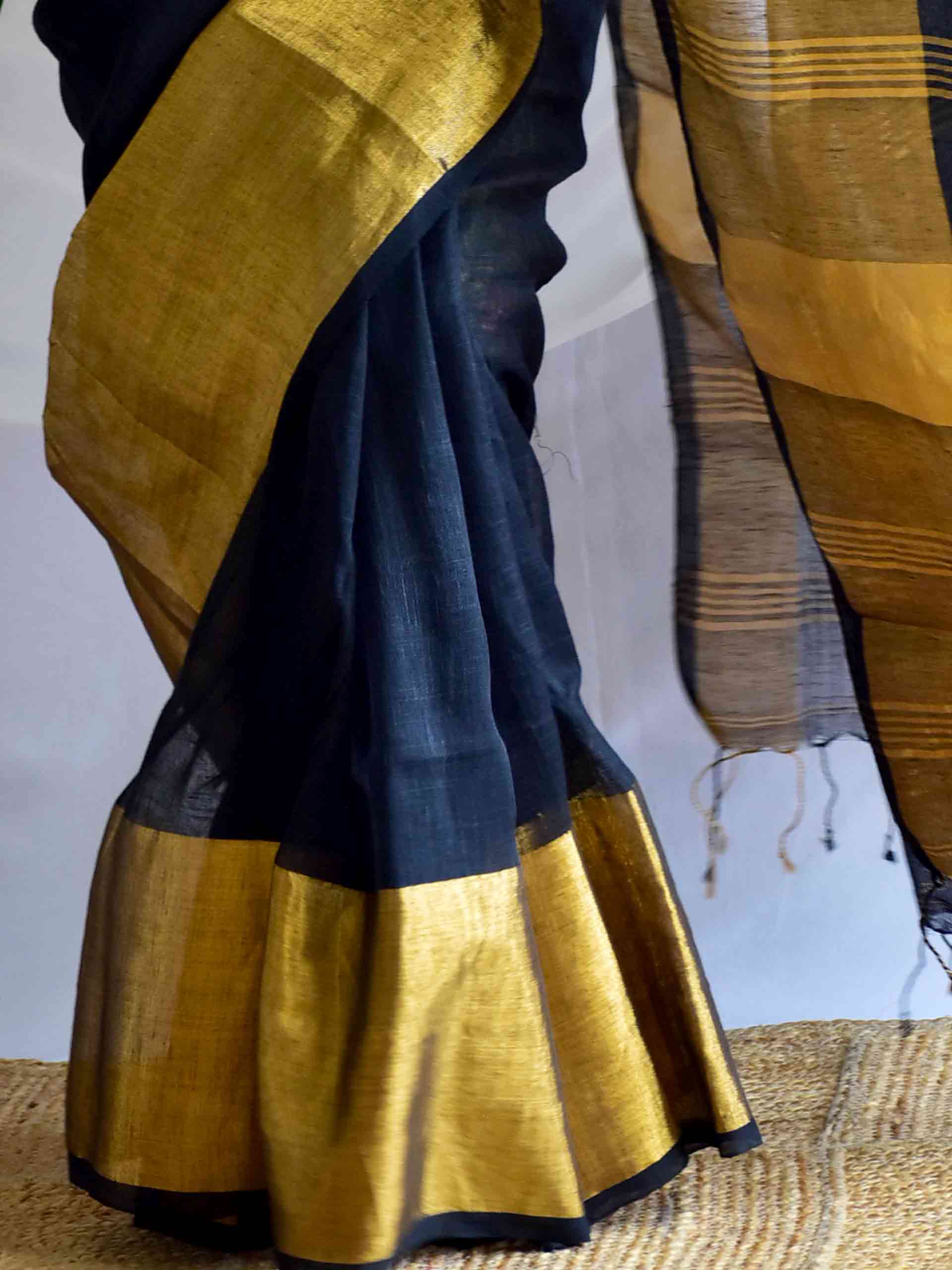 Golden night - Linen zari Saree