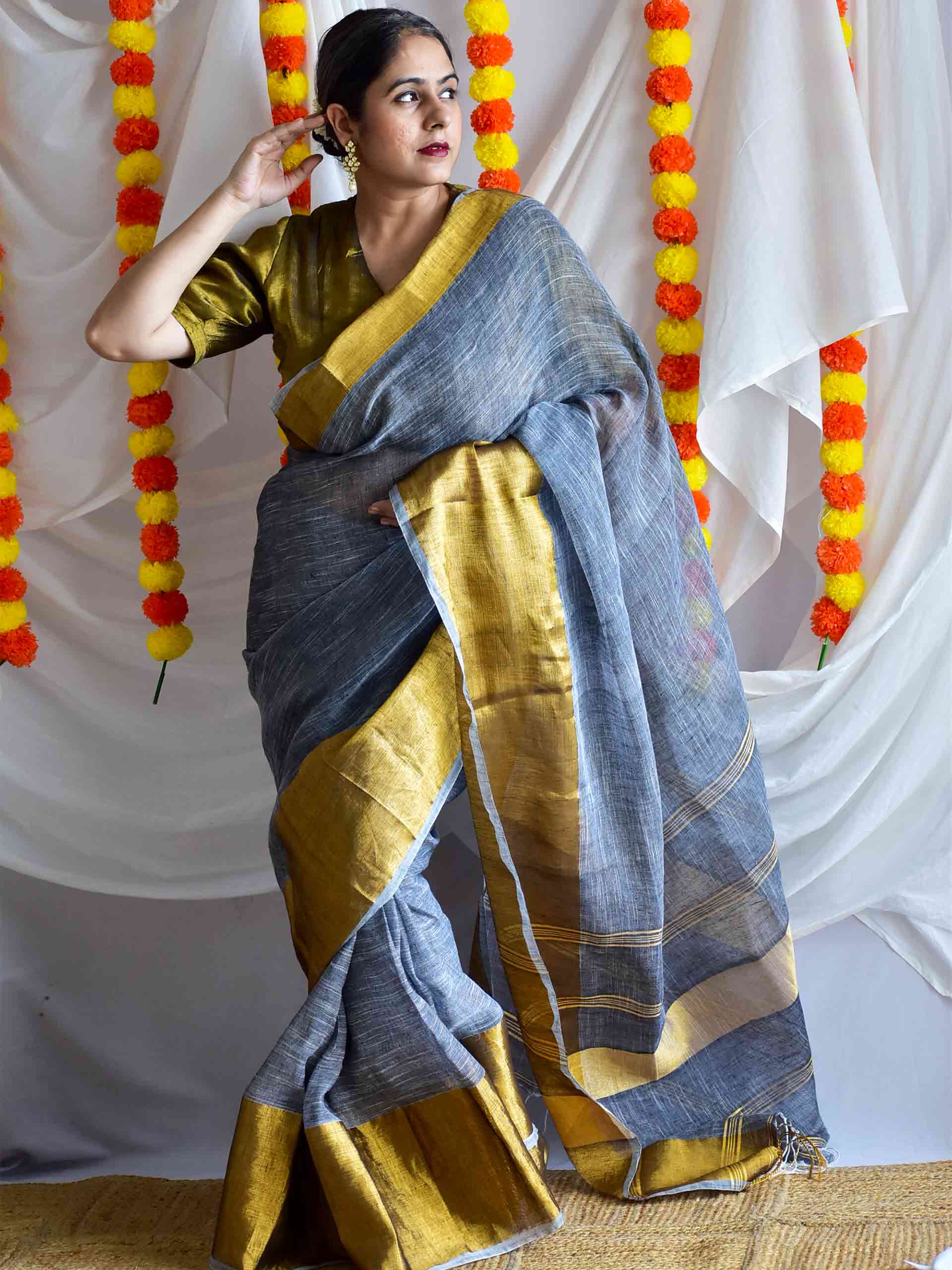 North star - Linen zari Saree