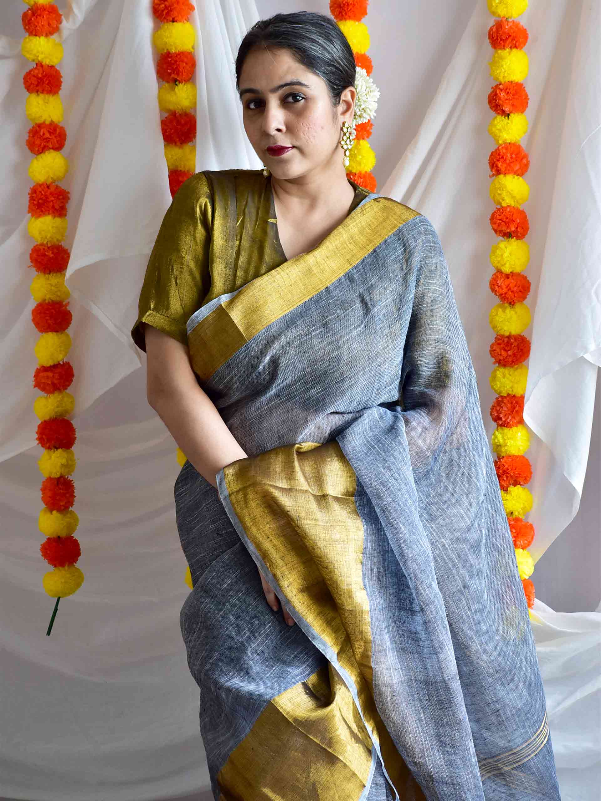 North star - Linen zari Saree