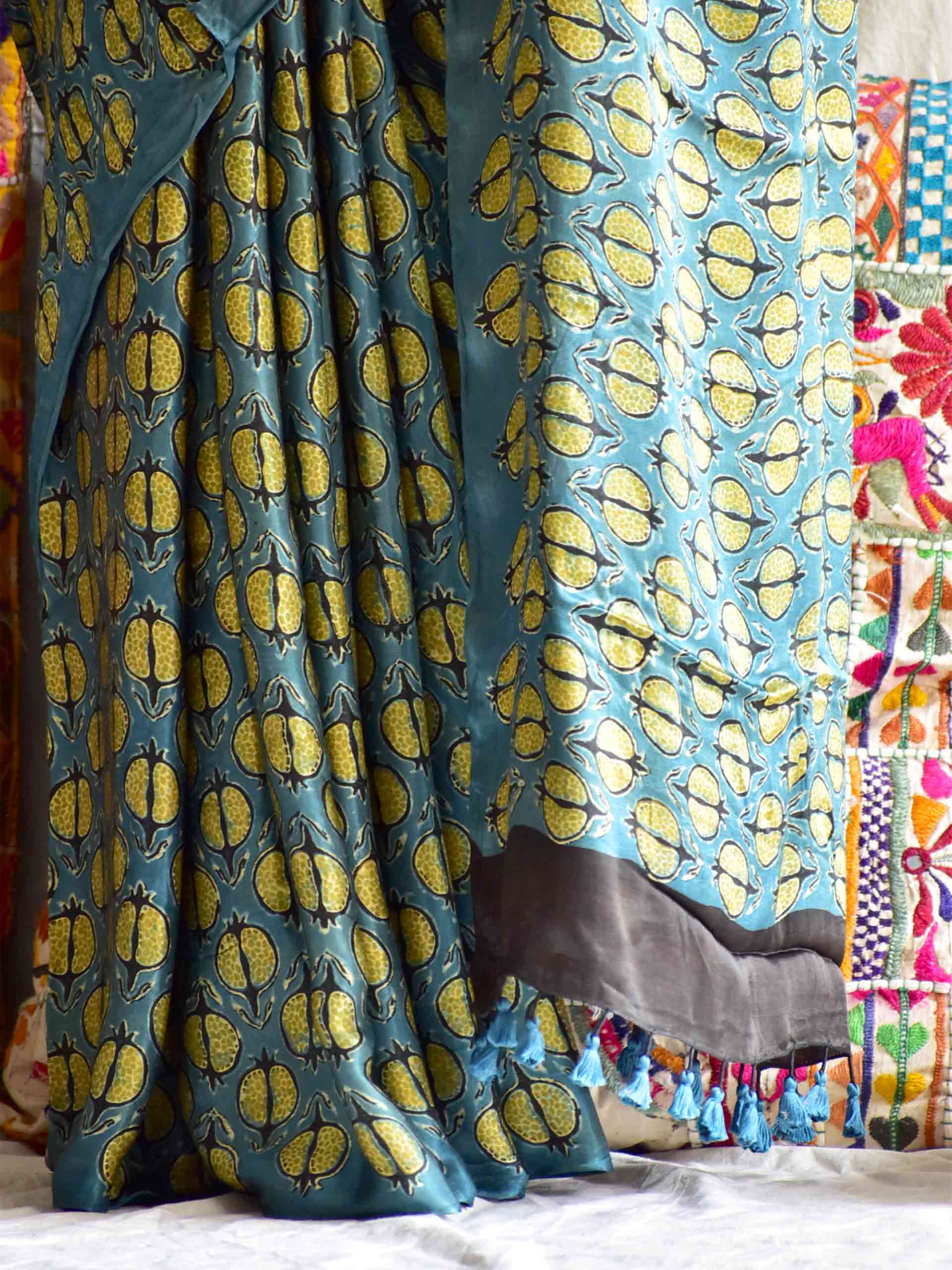 Ajrakh hand block printed Modal Silk Saree
