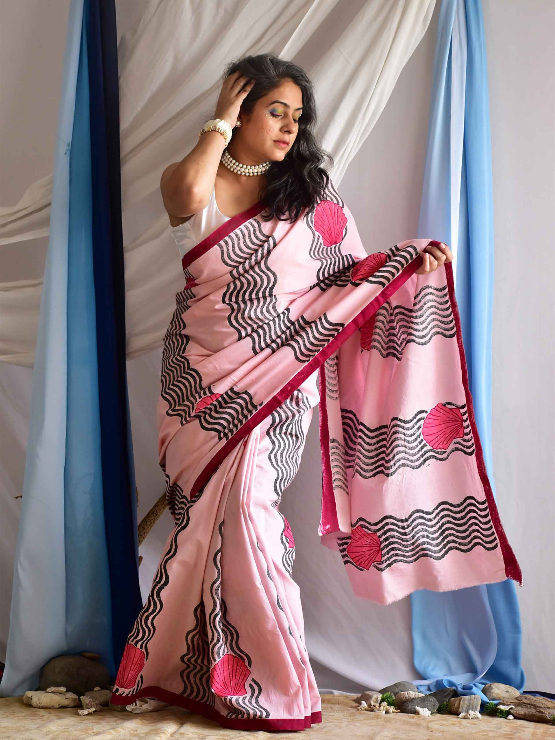 Venus - Hand Block printed cotton saree