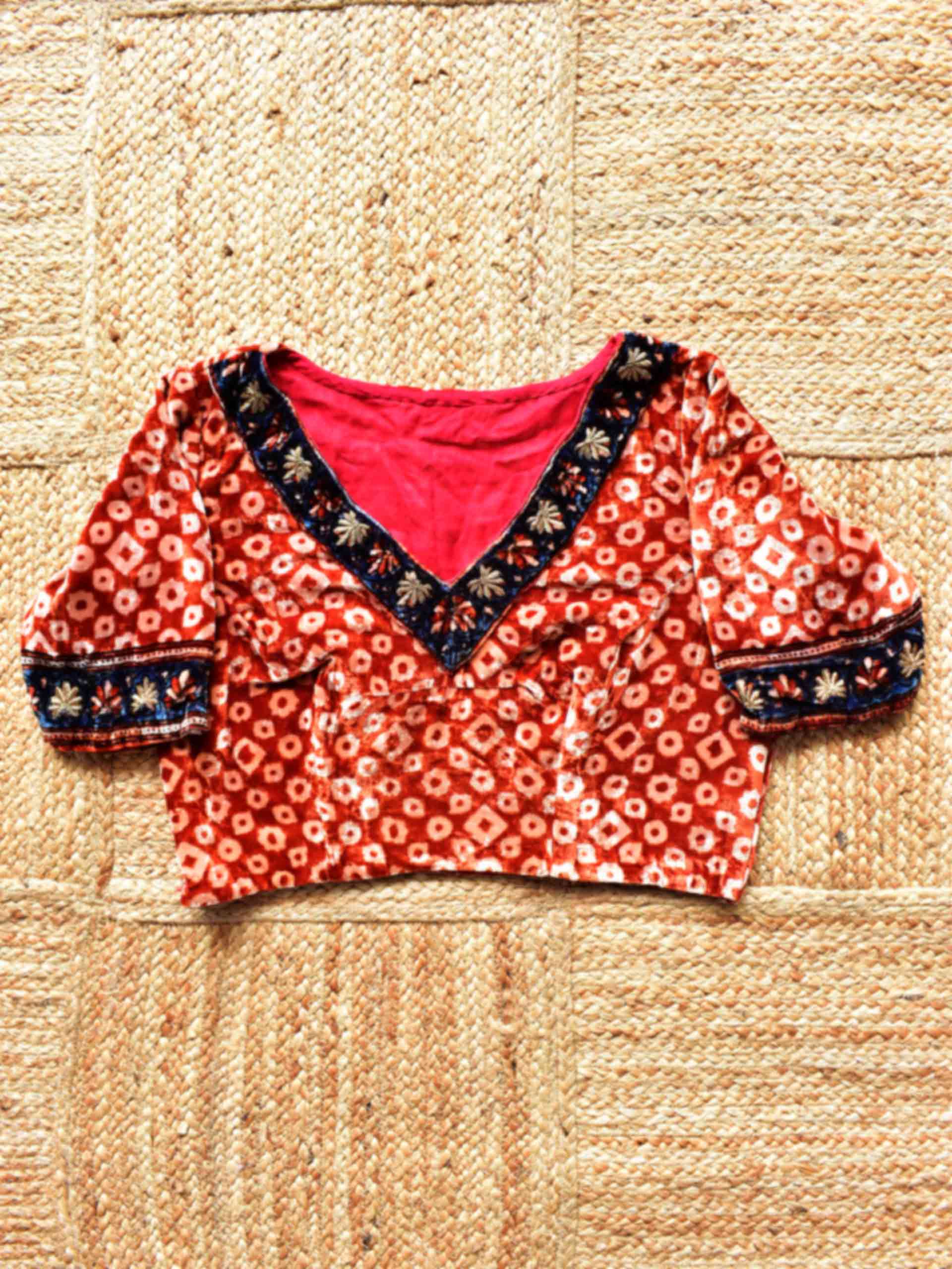 Sample 001 - Ajrakh silk velvet hand embroidered blouse