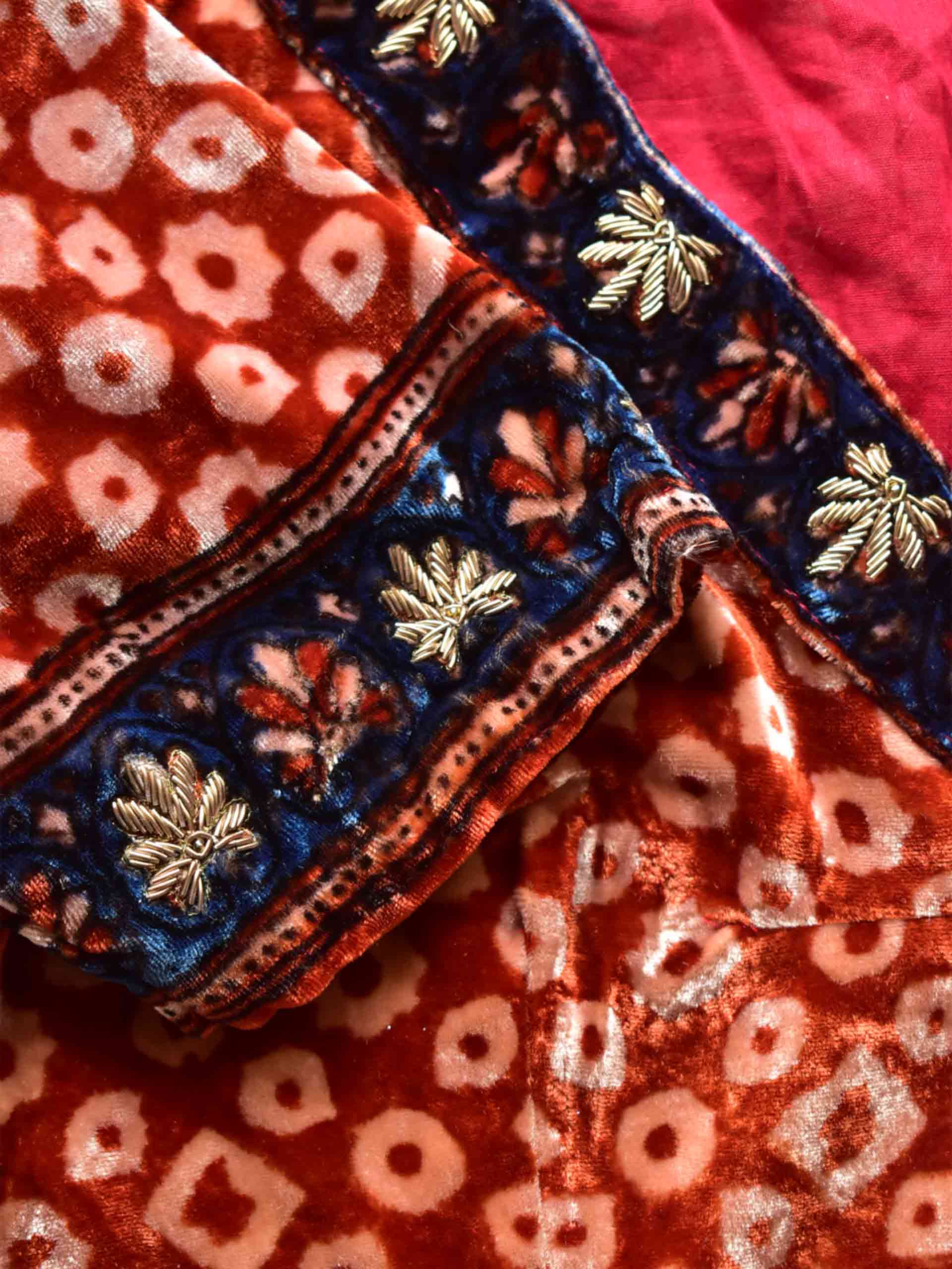 Sample 001 - Ajrakh silk velvet hand embroidered blouse