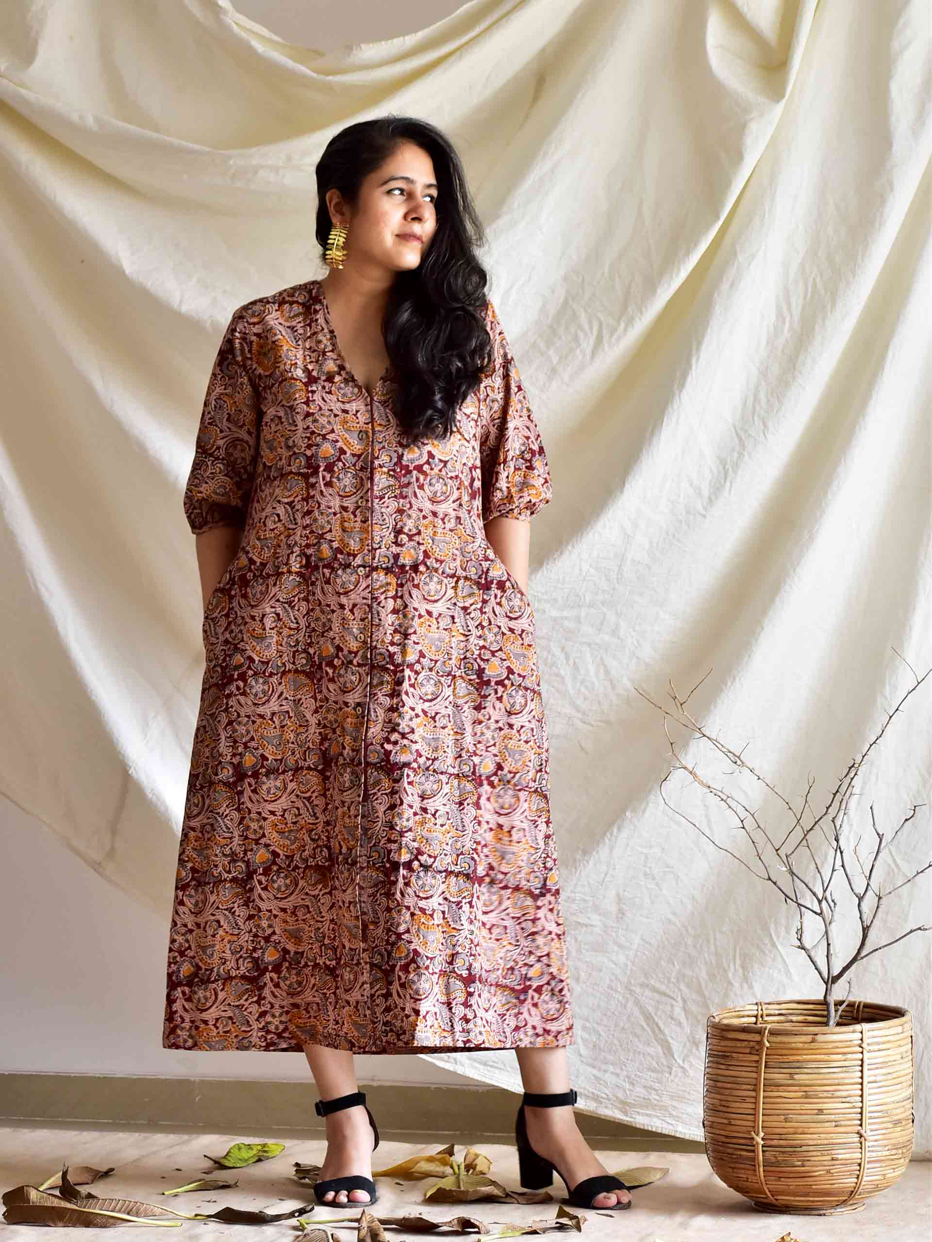 PERSIAN POEM MIDI DRESS WITH POCKETS