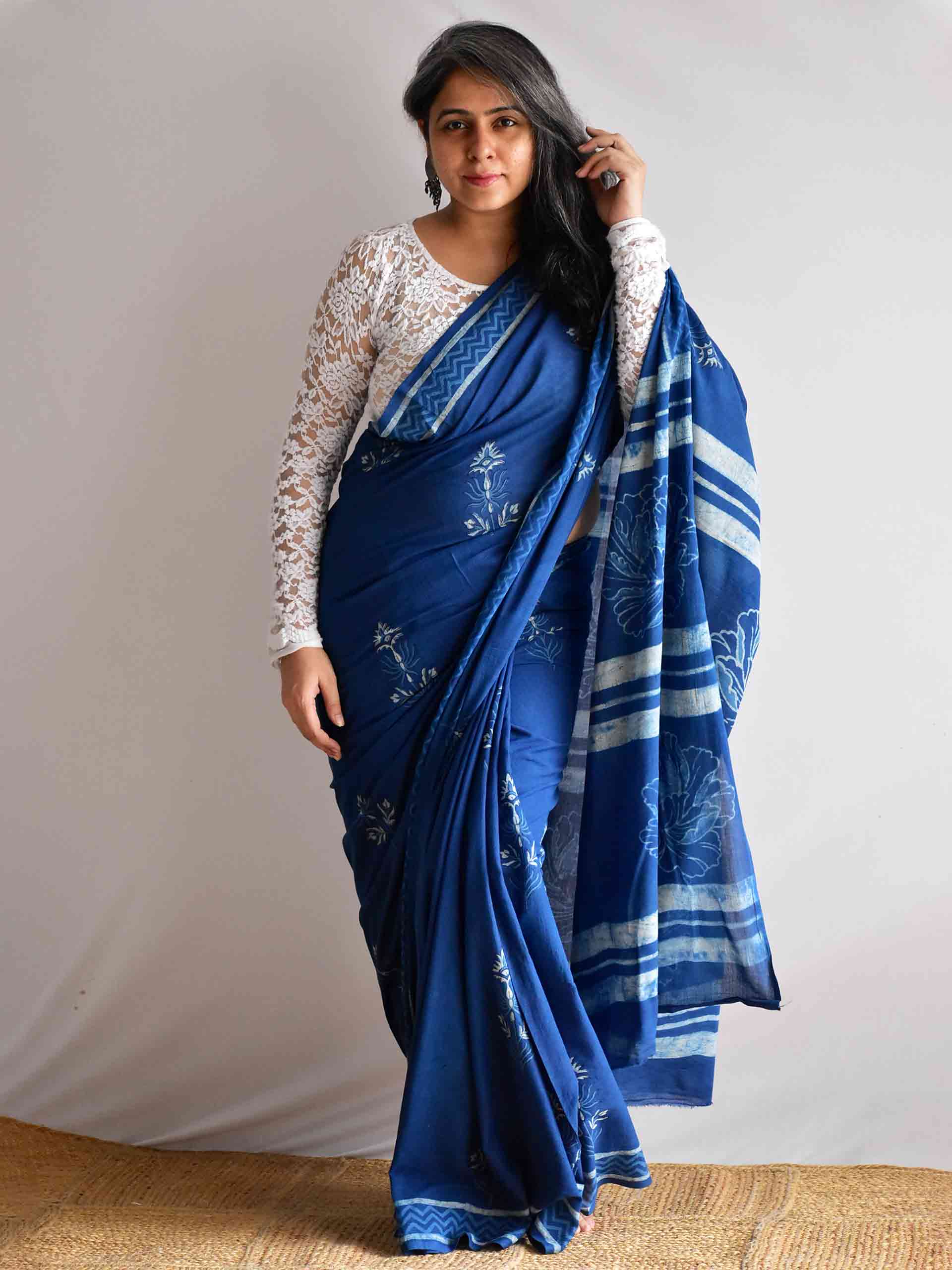 Ruhaniyat Indigo mul cotton saree