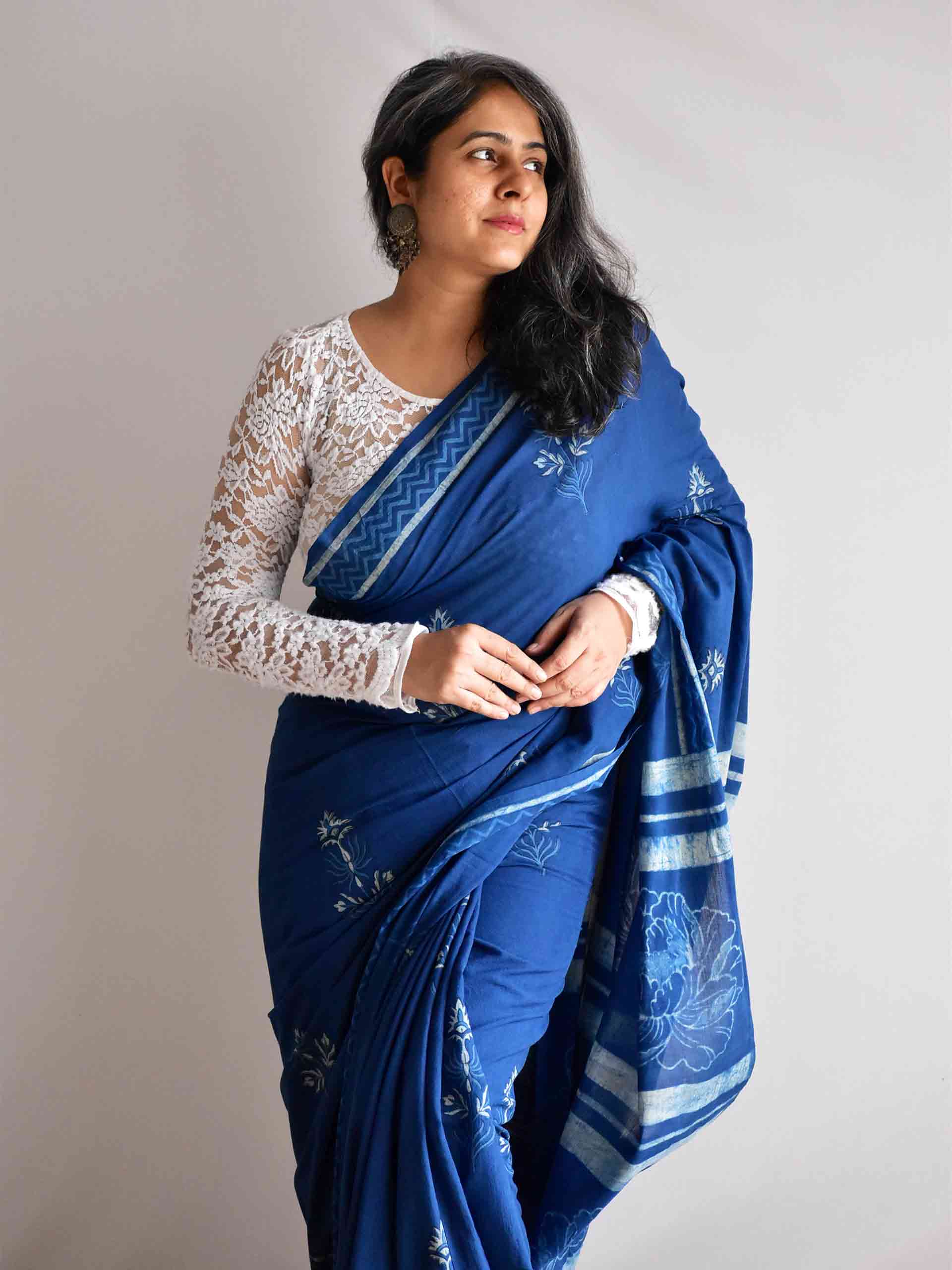 Ruhaniyat Indigo mul cotton saree
